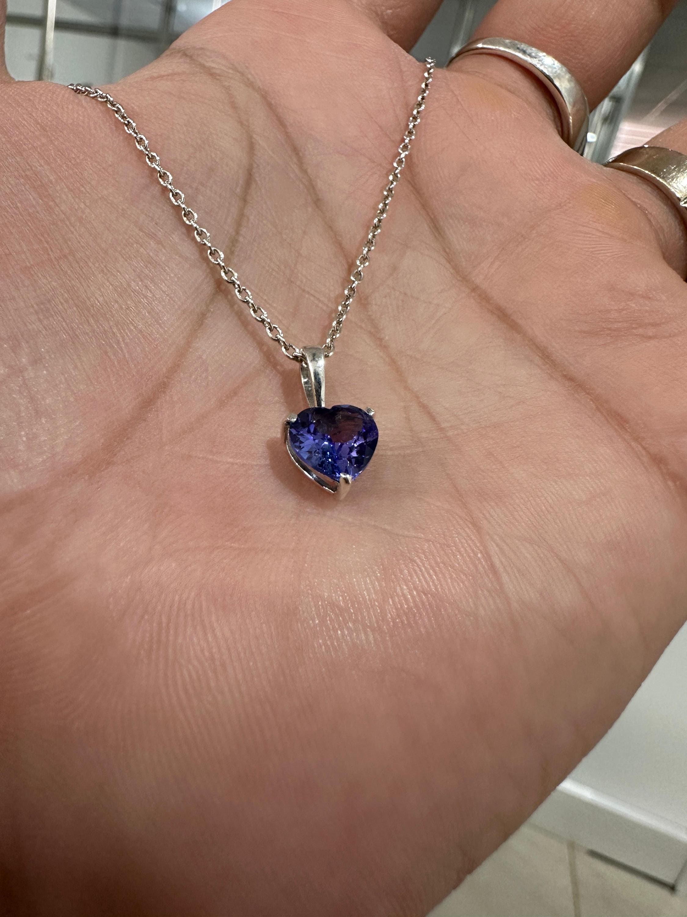2 CT Heart Tanzanite Pendant | 14K White Gold Solitaire, December Birthstone Jewelry