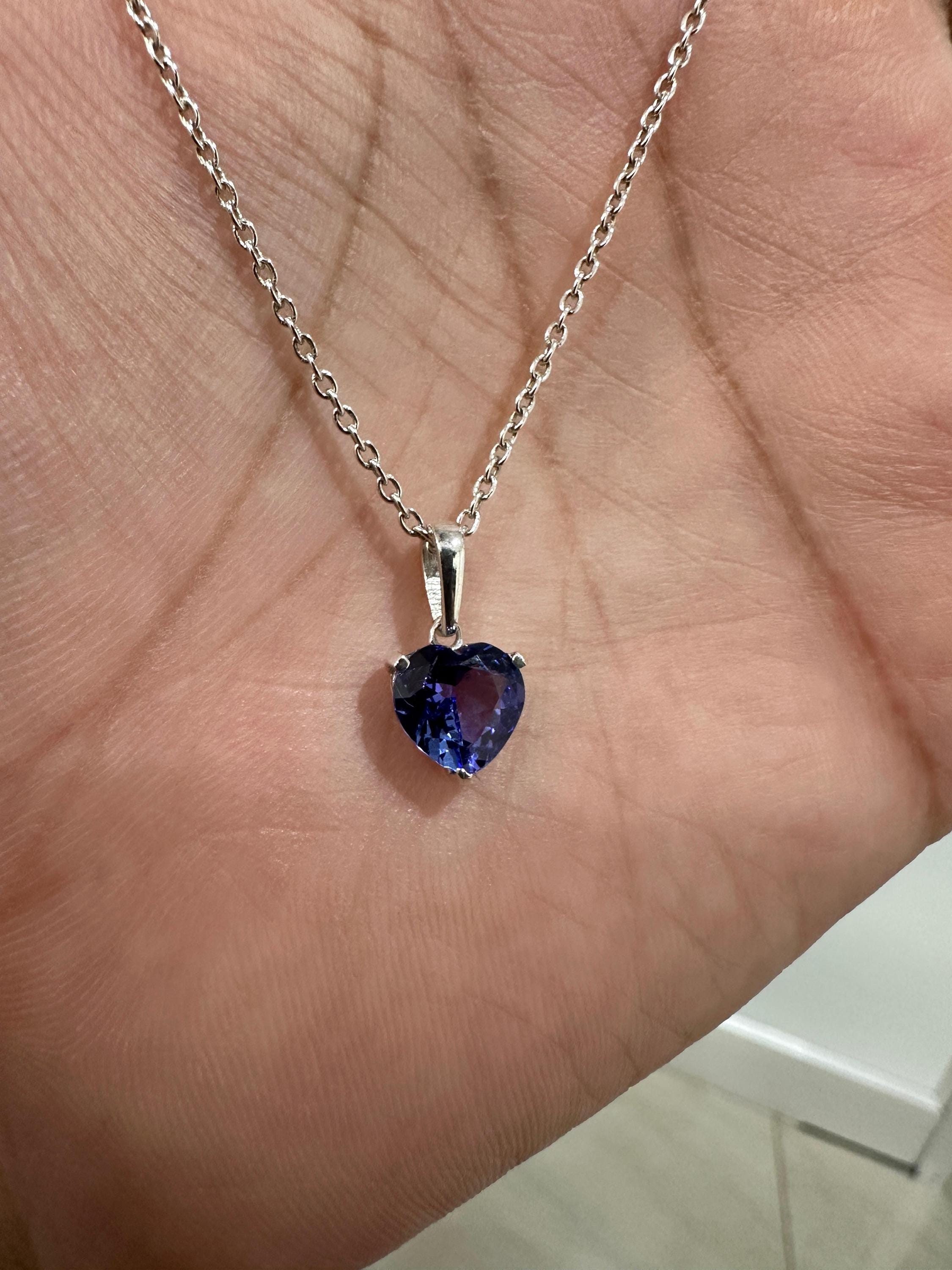 2 CT Heart Tanzanite Pendant | 14K White Gold Solitaire, December Birthstone Jewelry