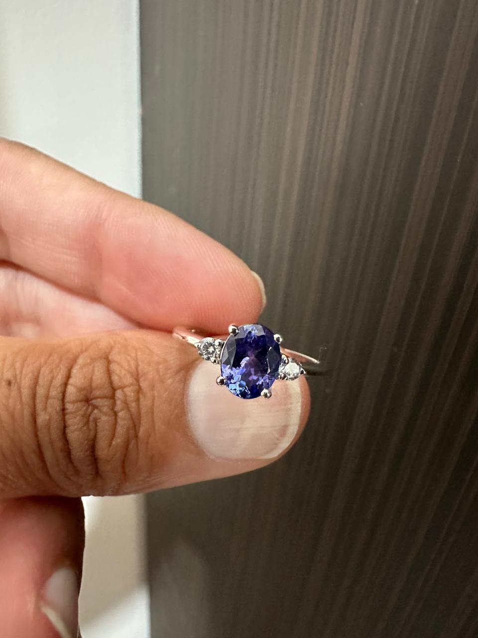 14k White Gold Tanzanite Diamond Engagement Ring for women - Anniversary Gift for wife