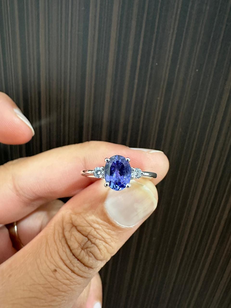 14k White Gold Tanzanite Diamond Engagement Ring for women - Anniversary Gift for wife