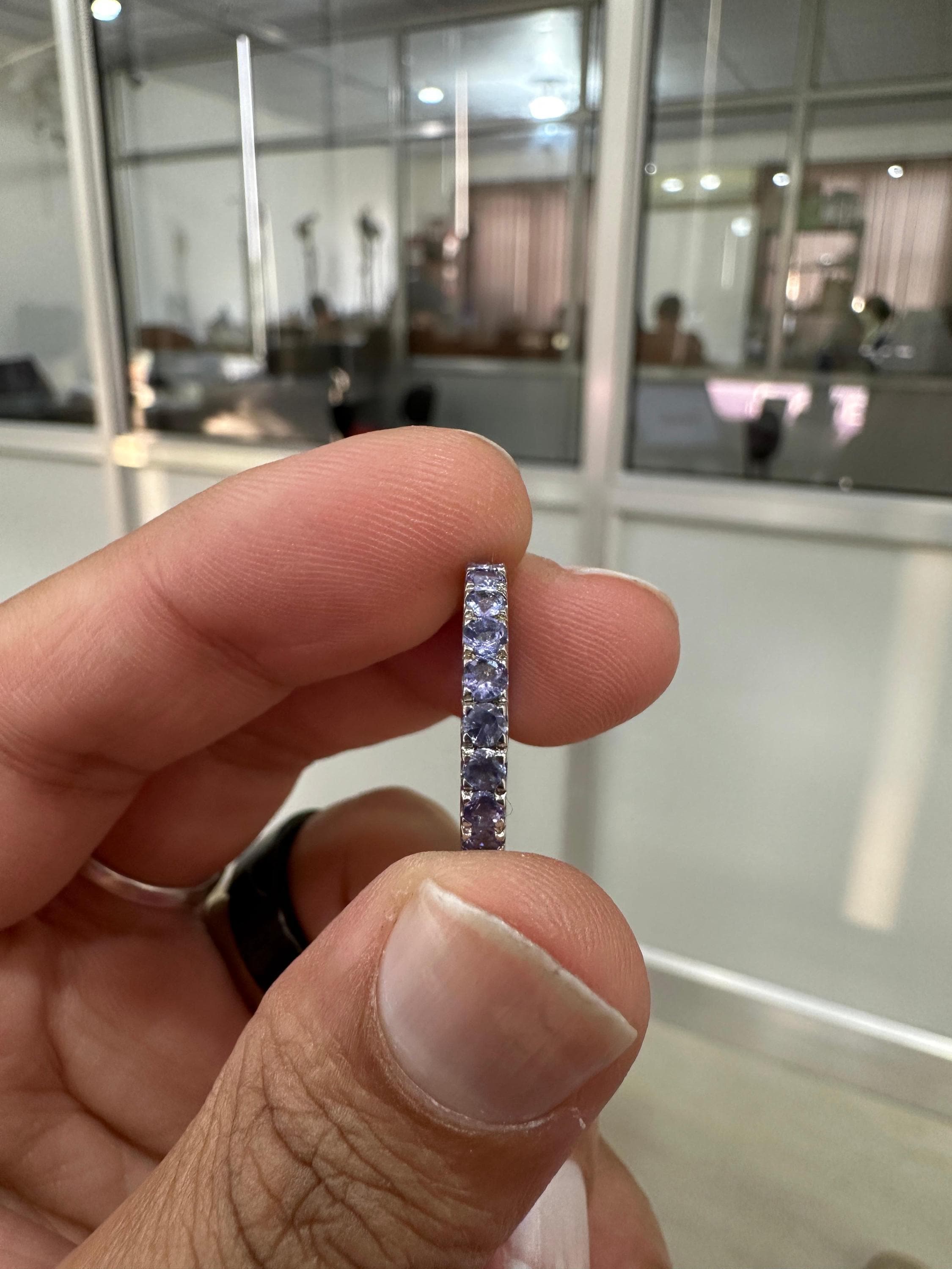 14k White Gold Tanzanite Eternity Band, Blue Purple Gemstone Wedding Ring