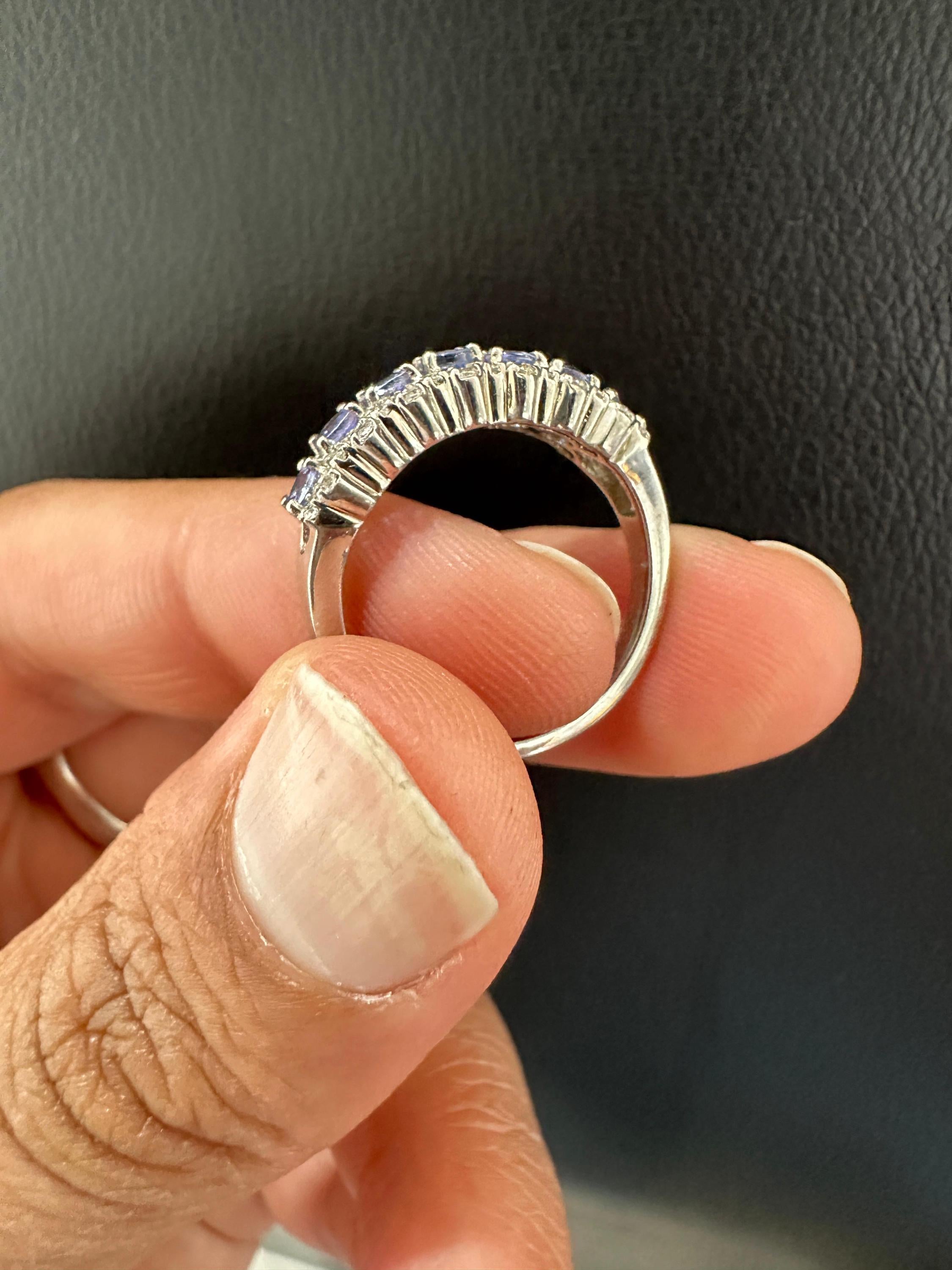 Elegant Tanzanite Moissanite Band Ring | 14K White Gold, December Birthstone Jewelry