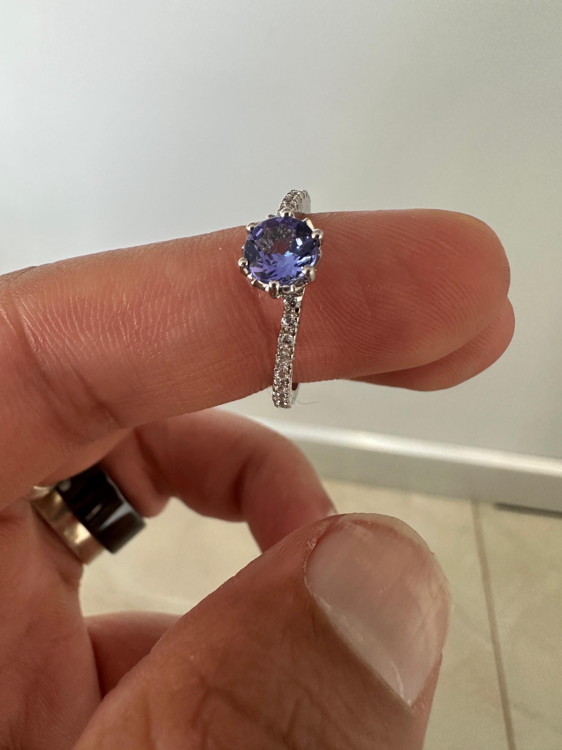 1 CT Blue Tanzanite Engagement Ring | 14K White Gold, December Birthstone Jewelry
