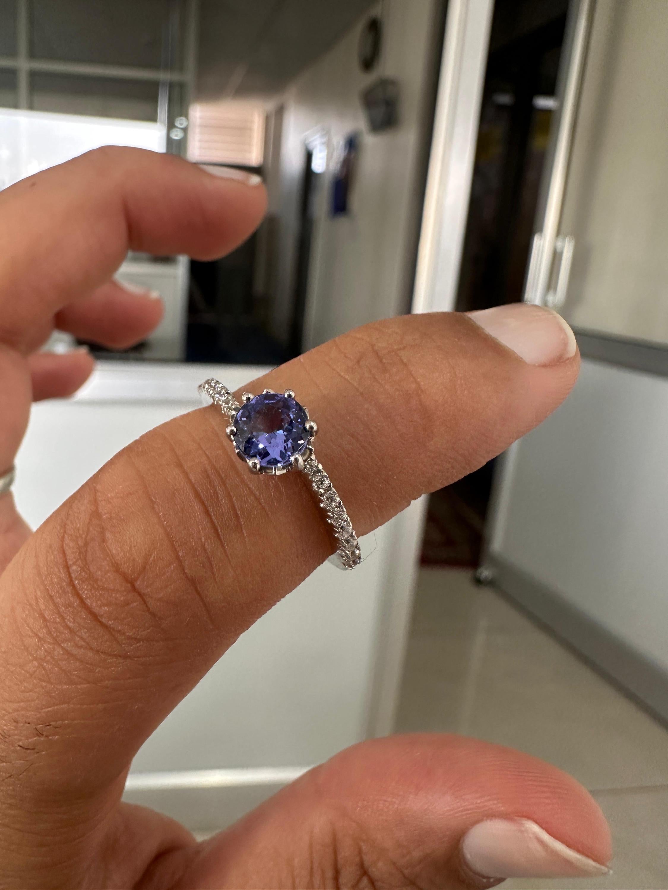 1 CT Blue Tanzanite Engagement Ring | 14K White Gold, December Birthstone Jewelry