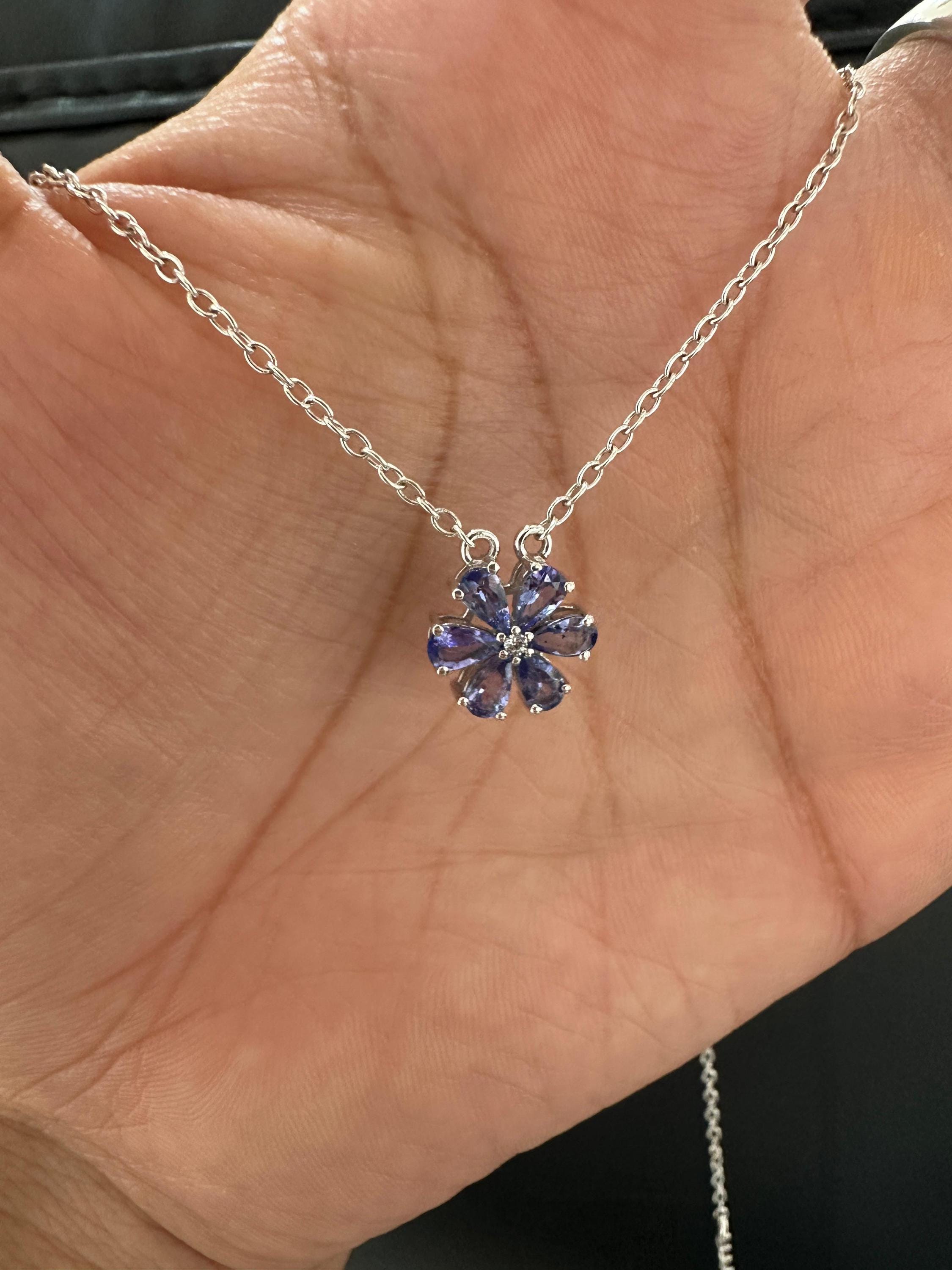 Floral Tanzanite Pendant Necklace | 925 Silver, December Birthstone Jewelry