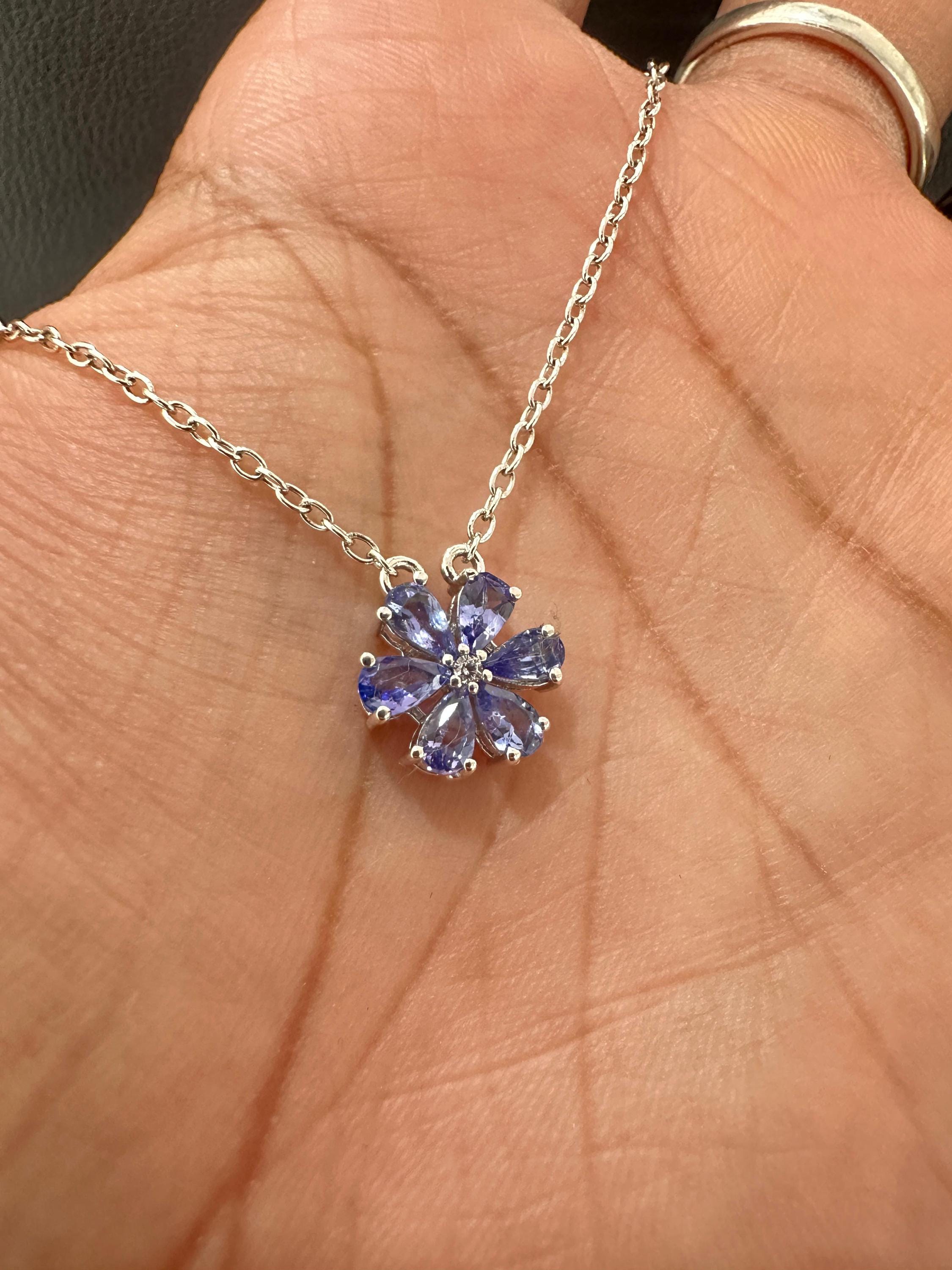 Floral Tanzanite Pendant Necklace | 925 Silver, December Birthstone Jewelry