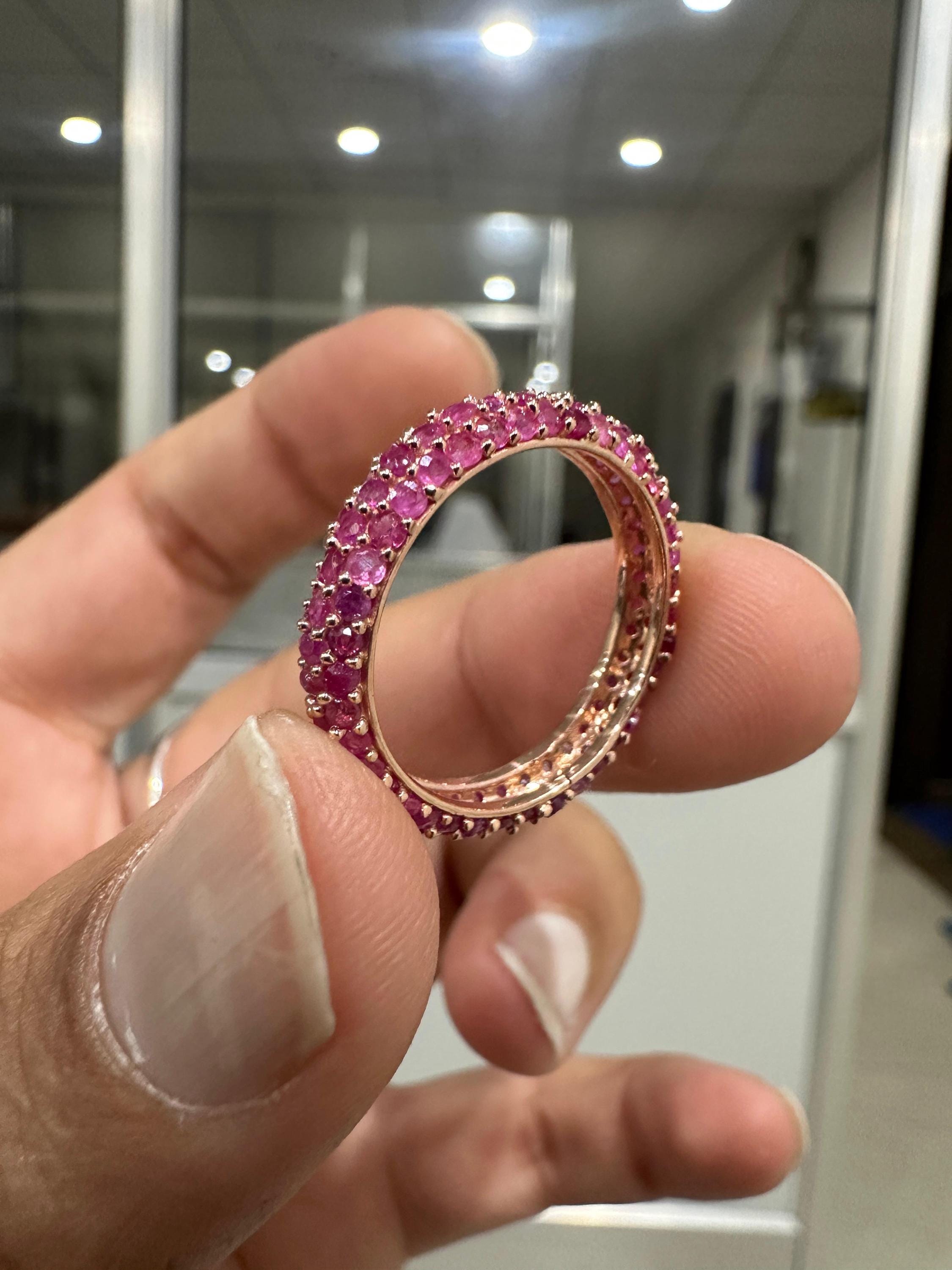 Natural Ruby 14K Gold Eternity Band | July Birthstone Ring