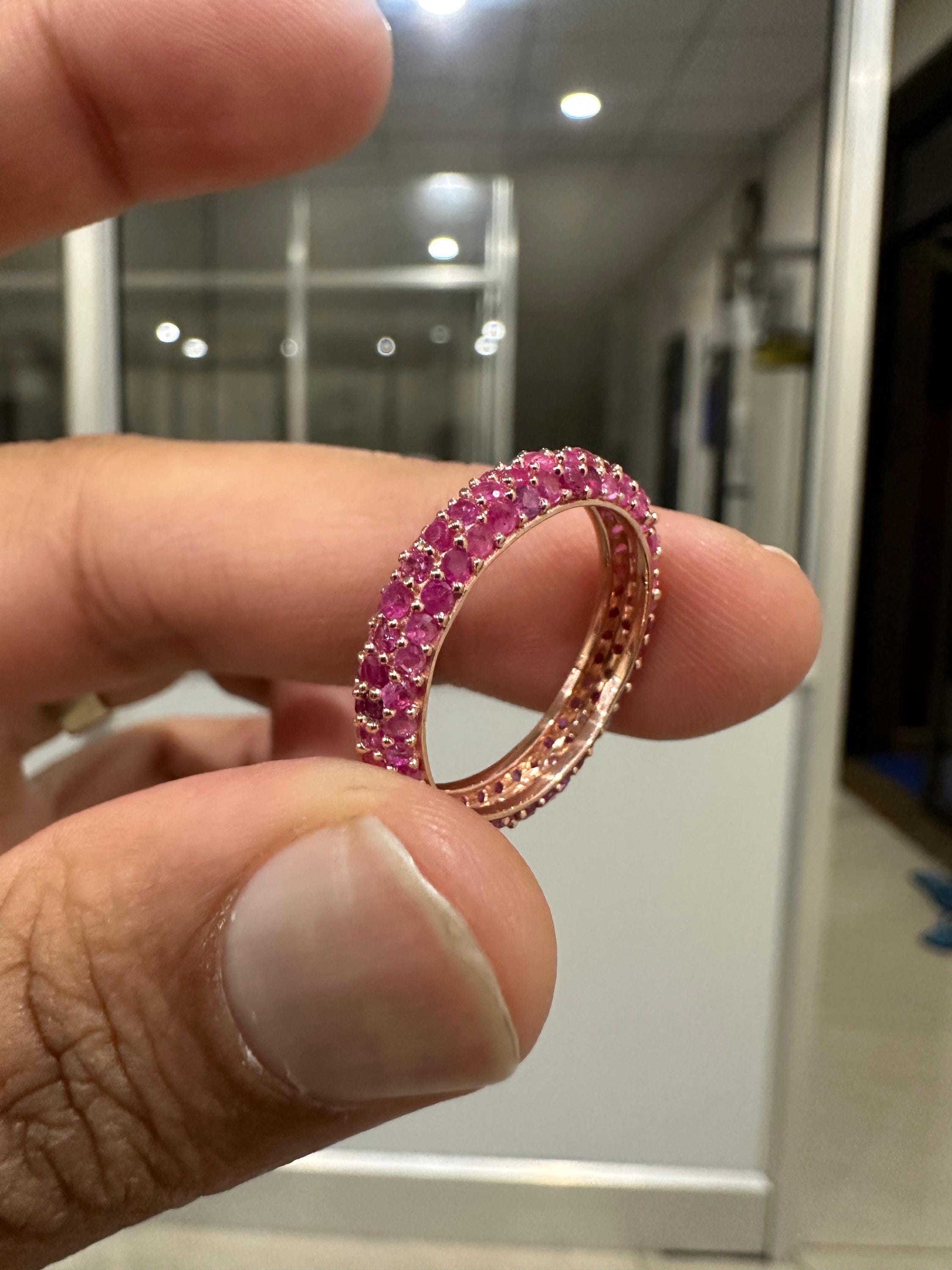 Natural Ruby 14K Gold Eternity Band | July Birthstone Ring