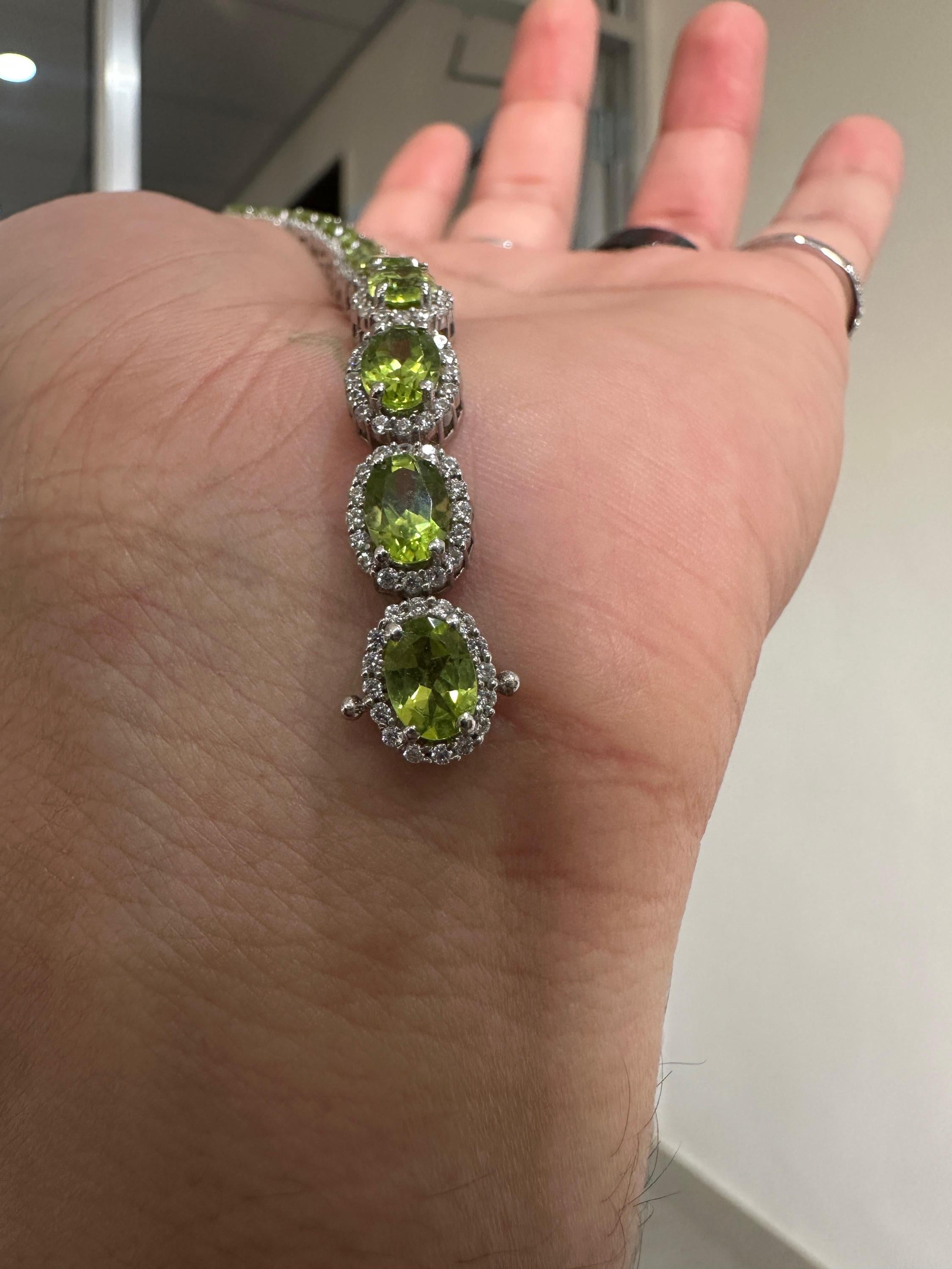 Green Peridot Halo Tennis Bracelet | 925 Sterling Silver, Fine Gemstone Jewelry for gift