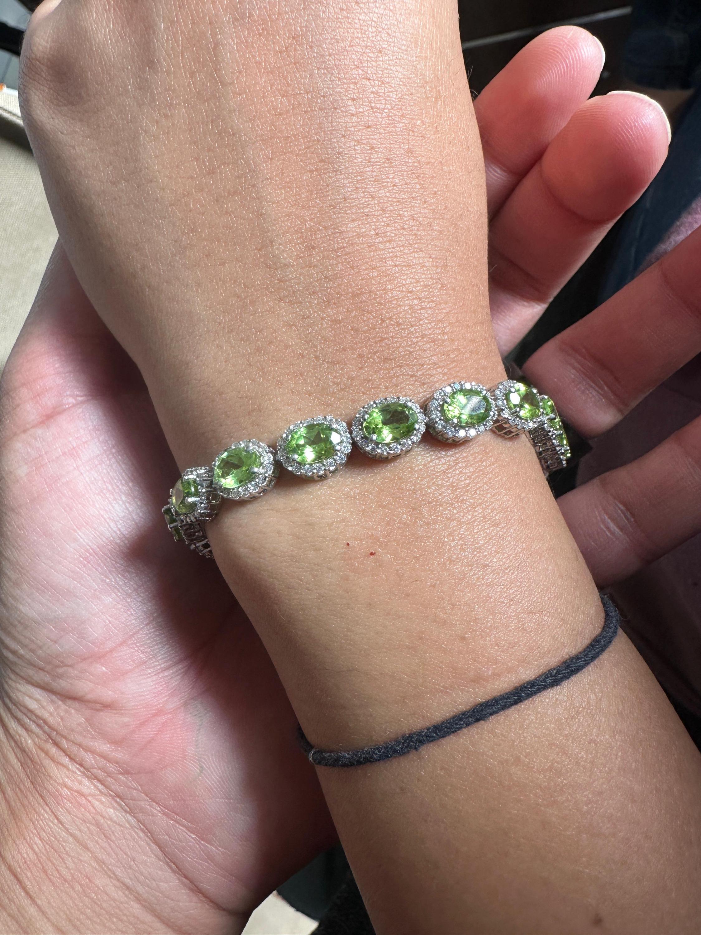 Green Peridot Halo Tennis Bracelet | 925 Sterling Silver, Fine Gemstone Jewelry for gift