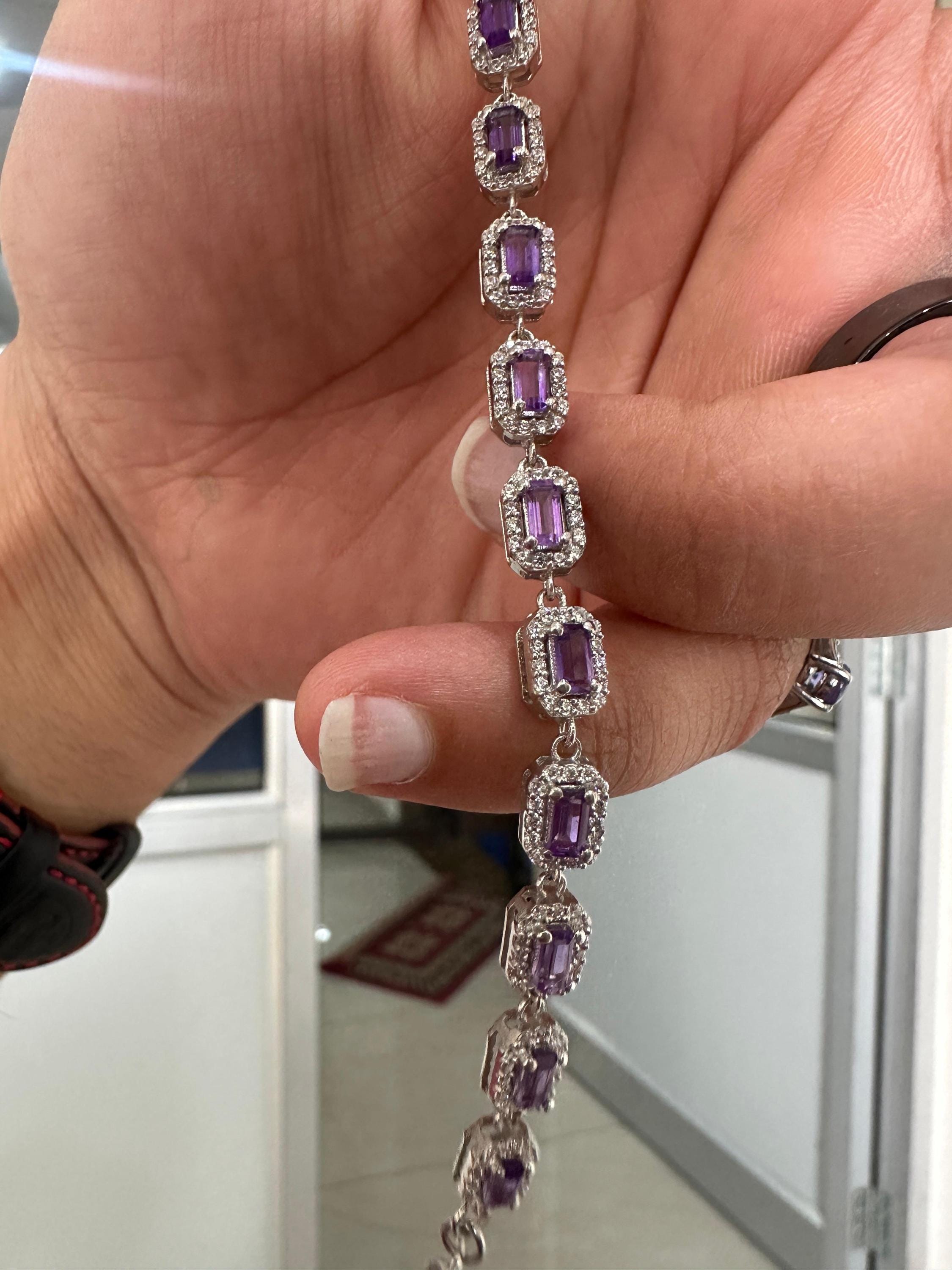 Unique Amethyst Halo Bracelet | 925 Sterling Silver, Fine Jewelry for Gift