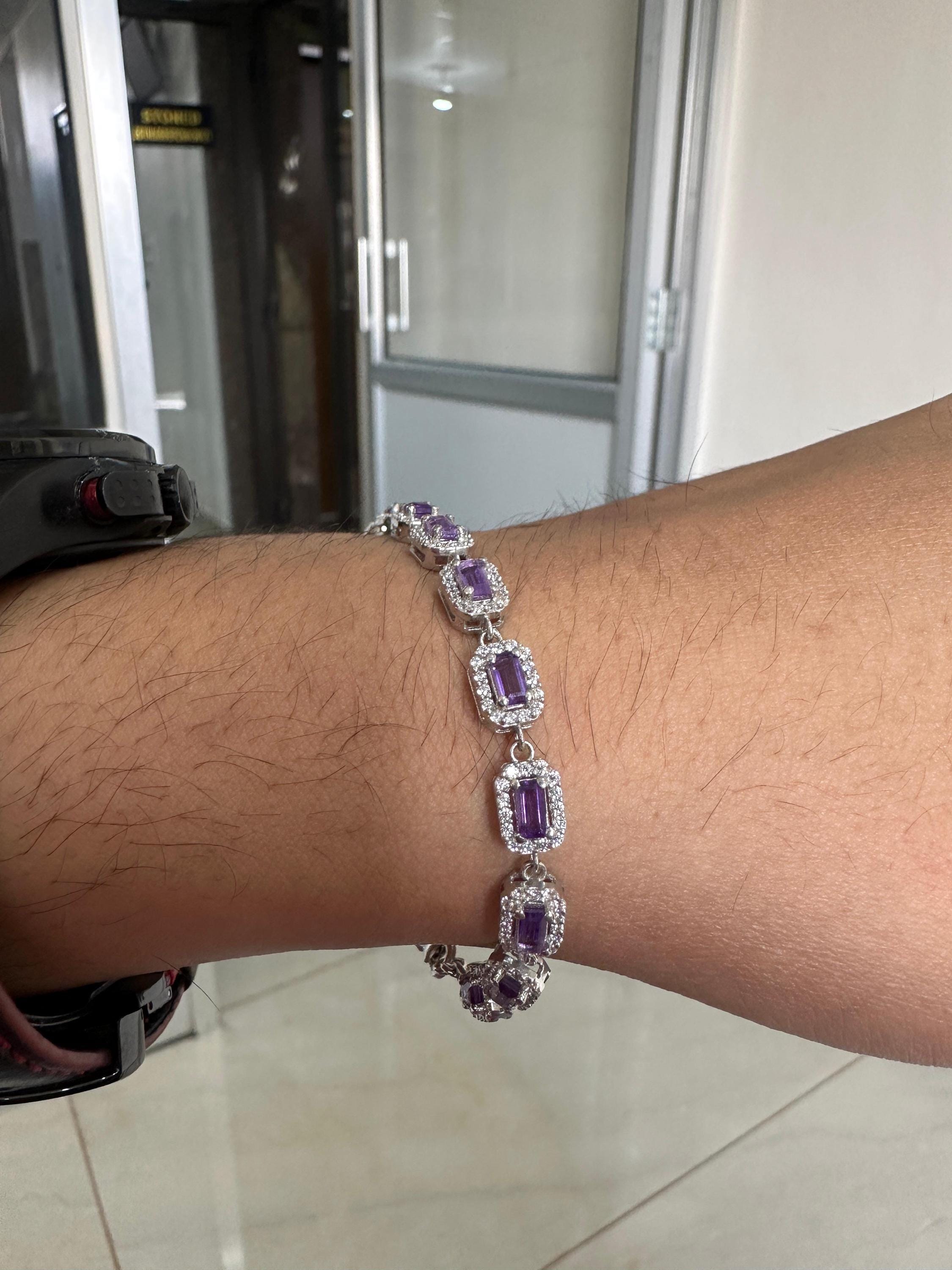 Unique Amethyst Halo Bracelet | 925 Sterling Silver, Fine Jewelry for Gift
