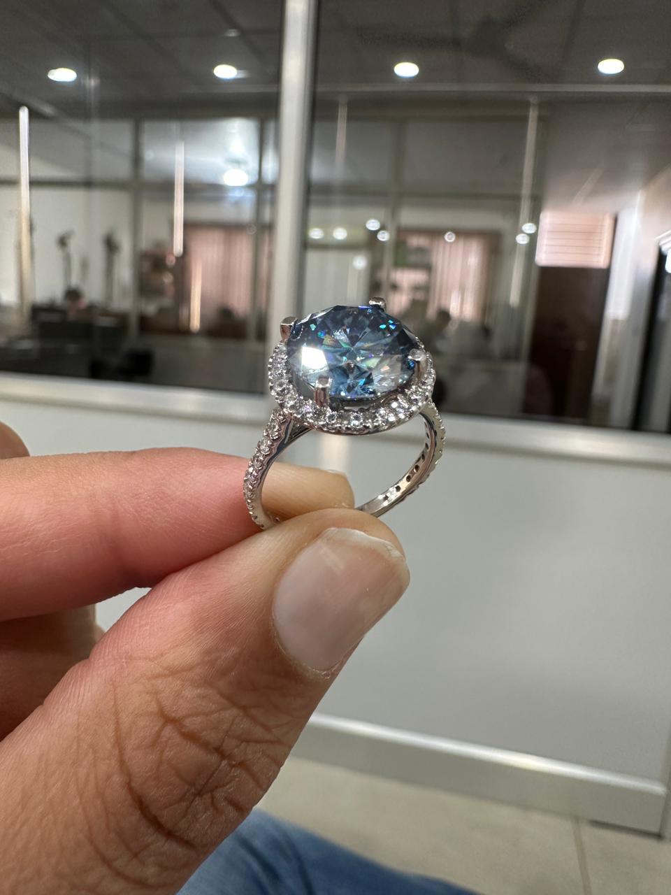 4 CT Blue Alexandrite Moissanite Engagement Ring | 14K White Gold Halo, Pave Band