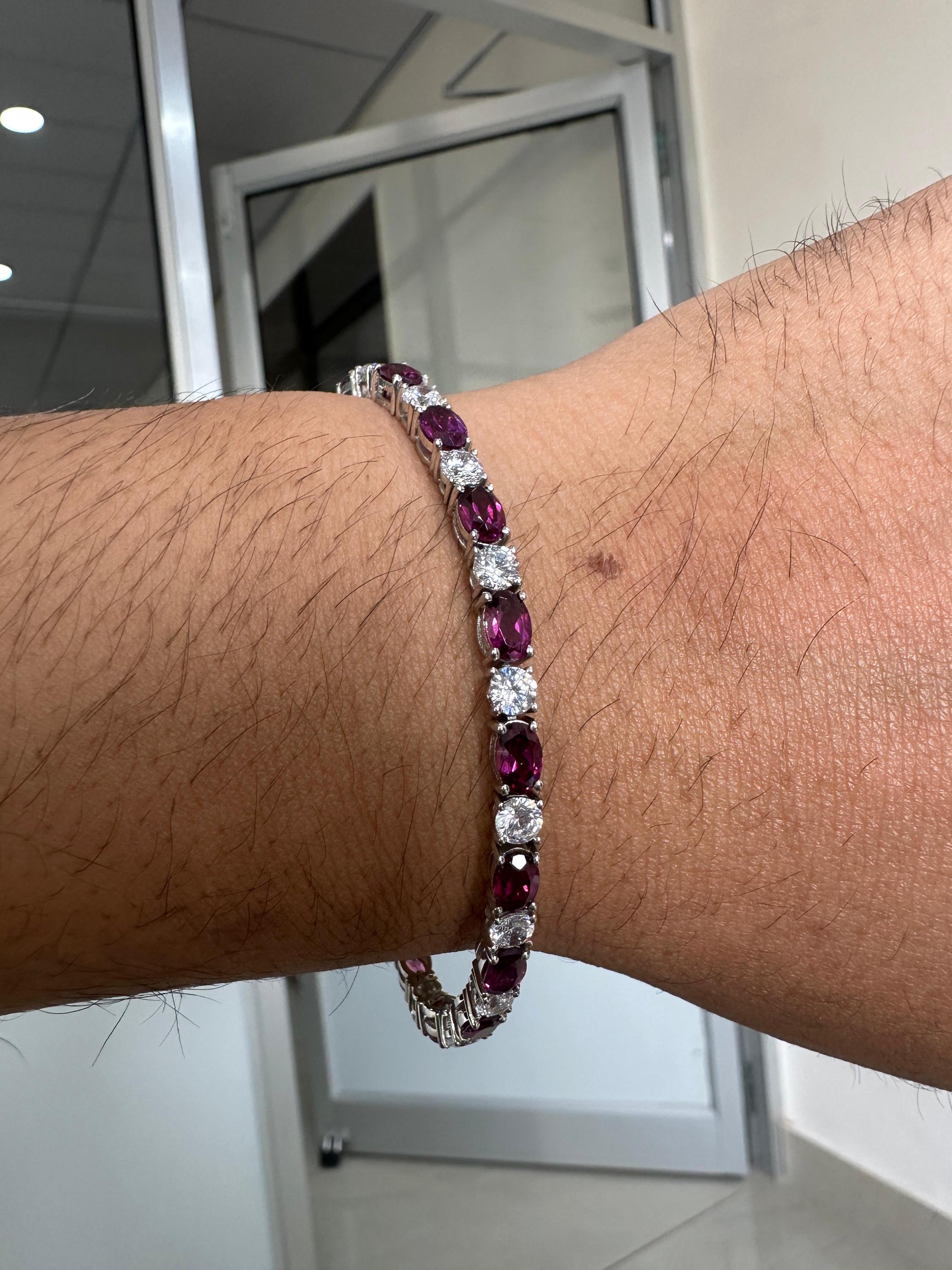 Rhodolite Diamond Tennis Bracelet | 925 Sterling Silver, Fine Jewelry for Gift