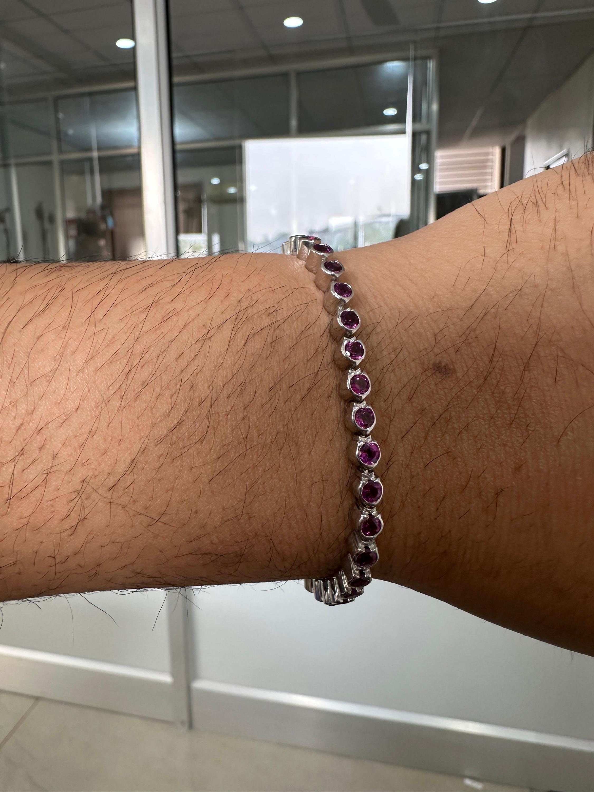 Pink Rhodolite Bezel Set Tennis Bracelet | 925 Sterling Silver | Fine Jewelry Gift