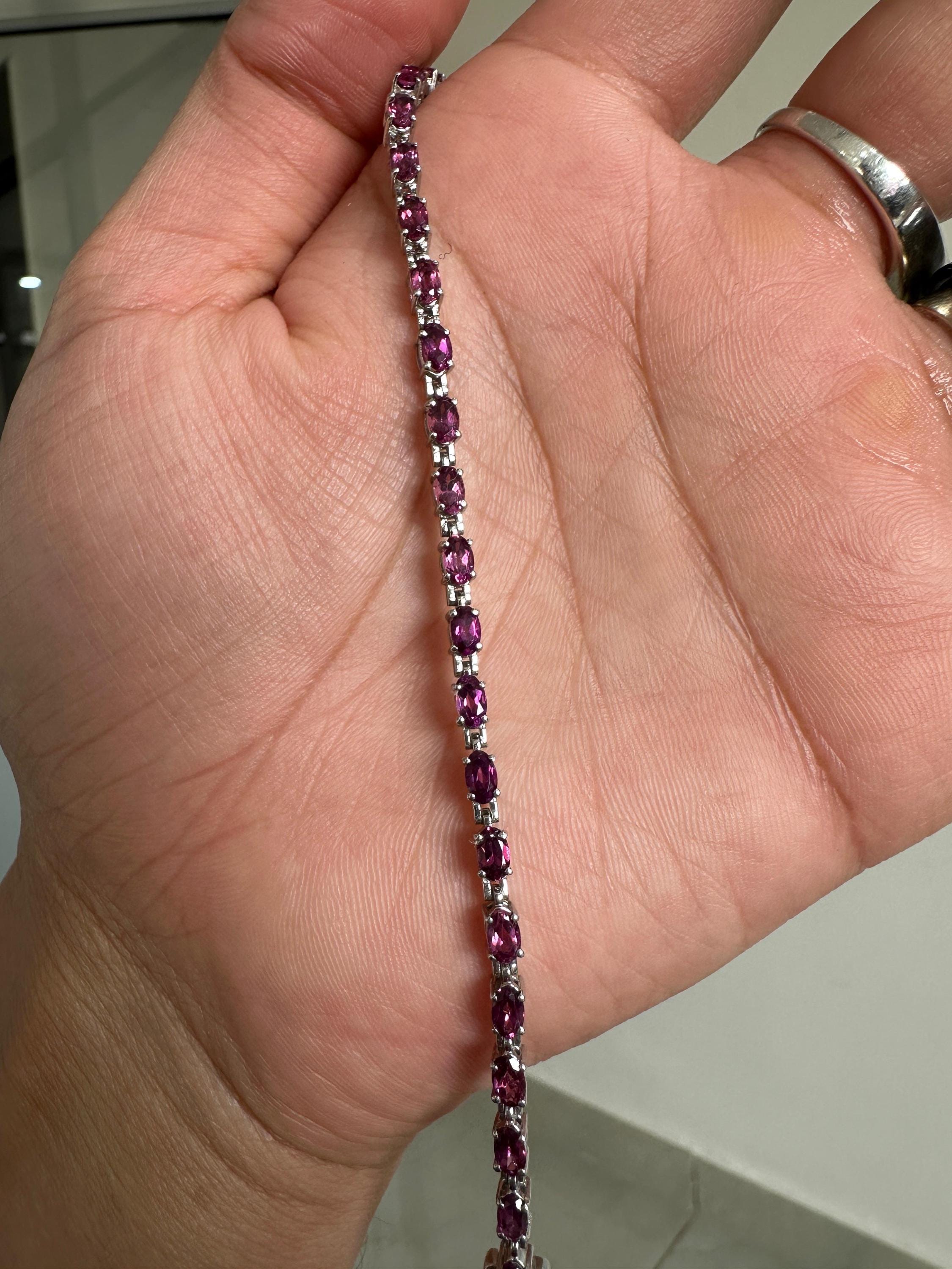 Raspberry Rhodolite Garnet Tennis Bracelet | 925 Sterling Silver, Luxury Gift for her