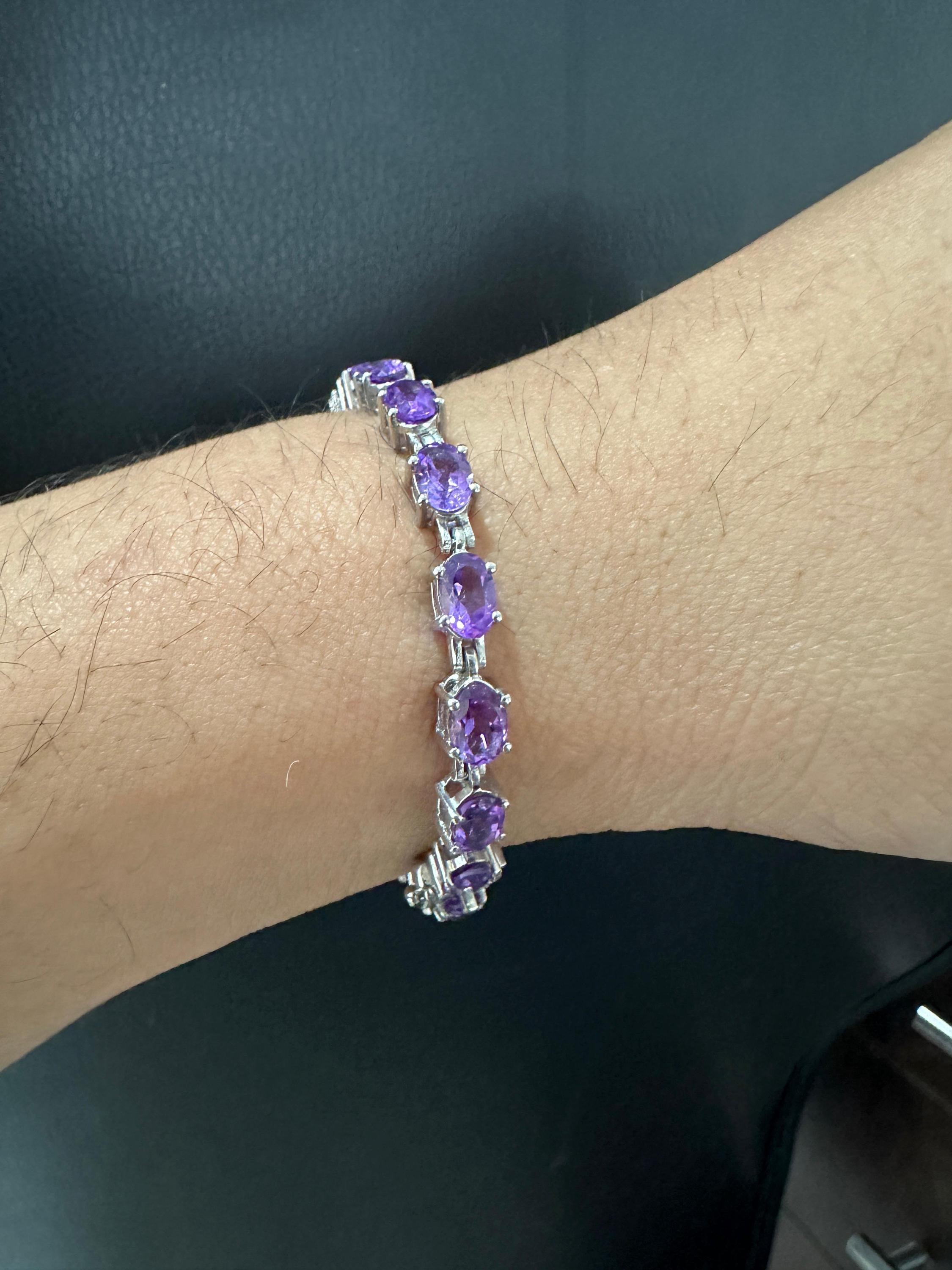 Natural Amethyst Tennis Bracelet | 925 Sterling Silver, 15 CT