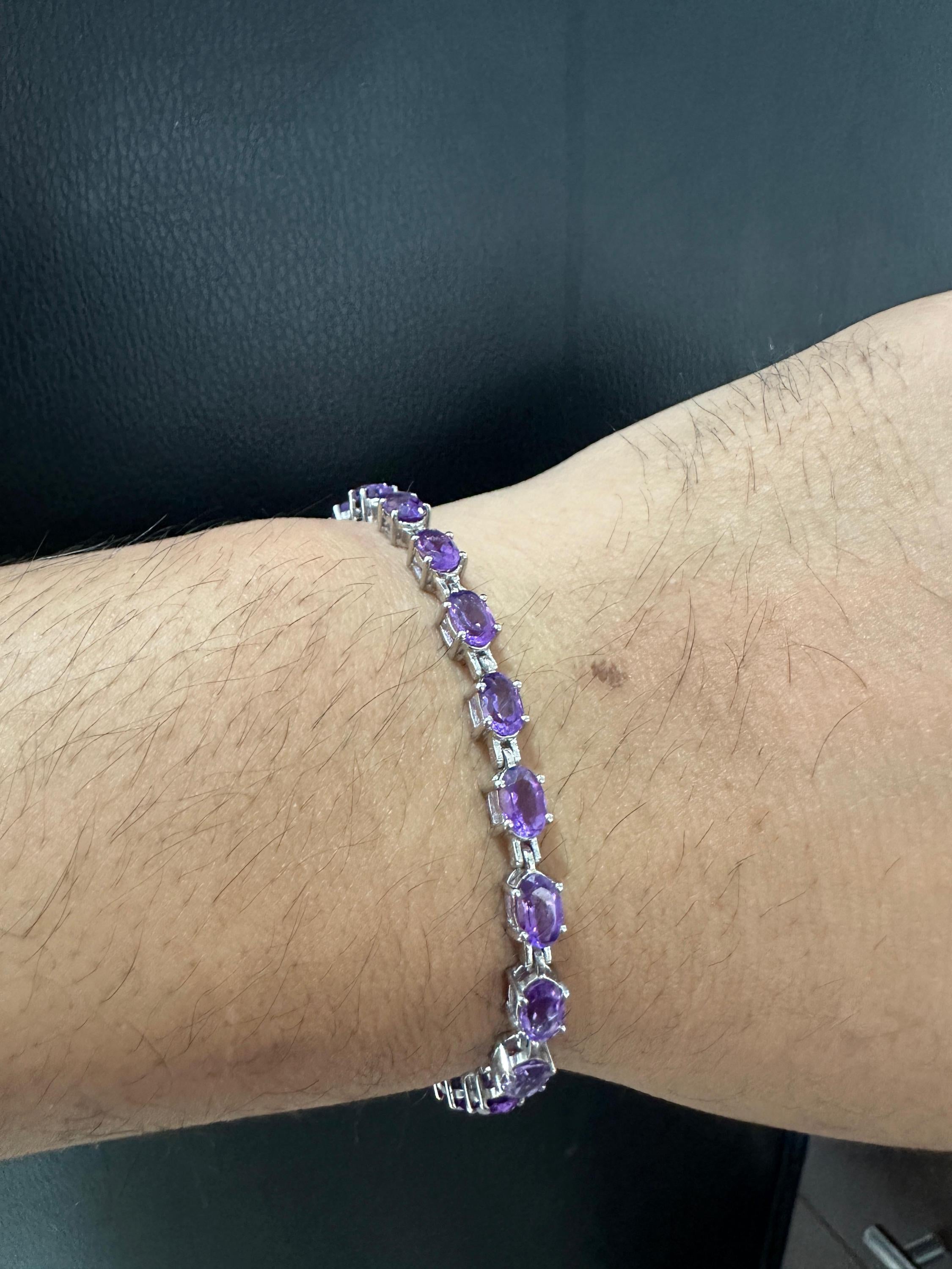 Natural Amethyst Tennis Bracelet | 925 Sterling Silver, 15 CT