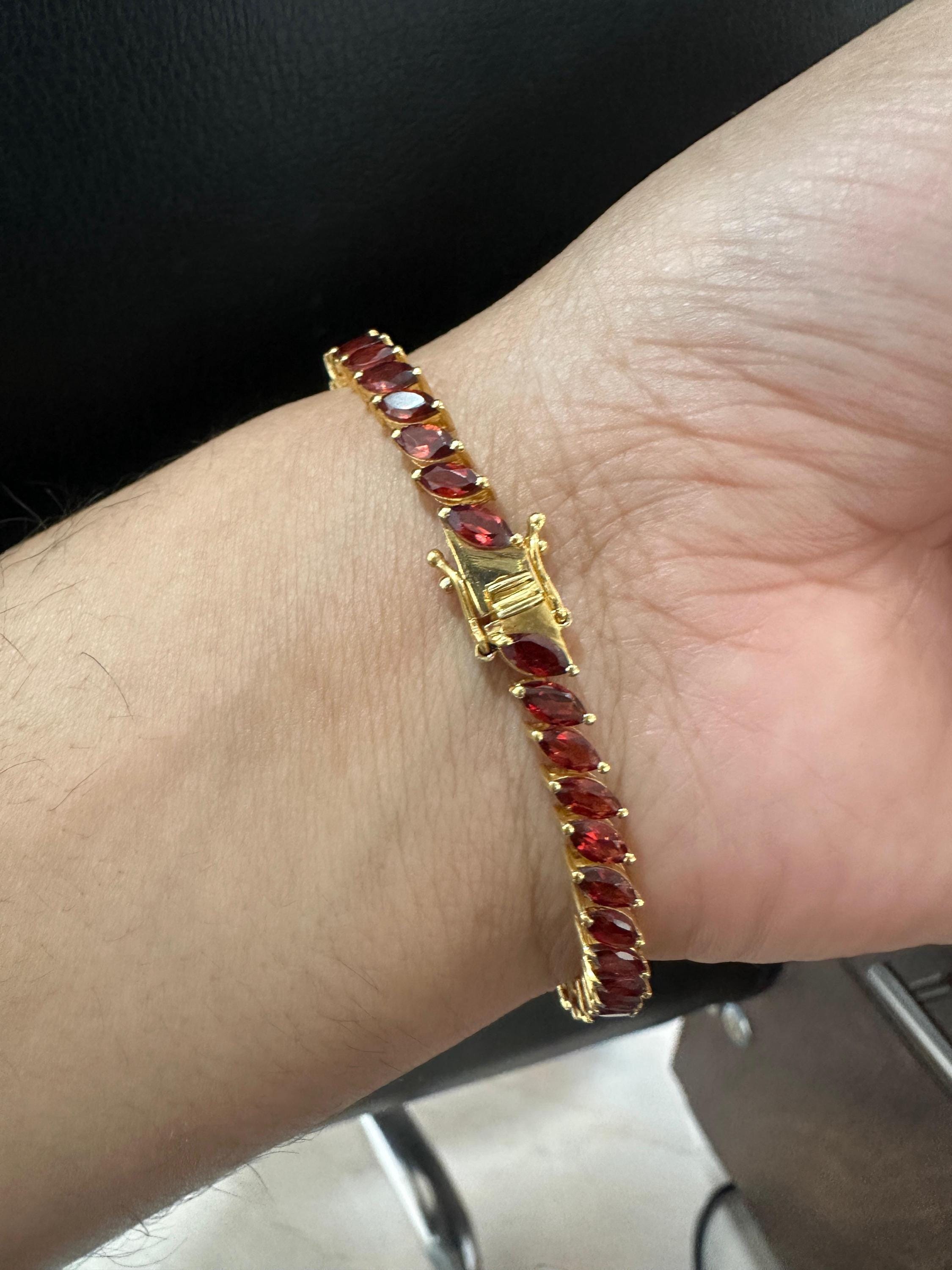 Garnet Marquise Tennis Bracelet | 14K Yellow Gold Finish, 18 CT, Fine Jewelry for Gift