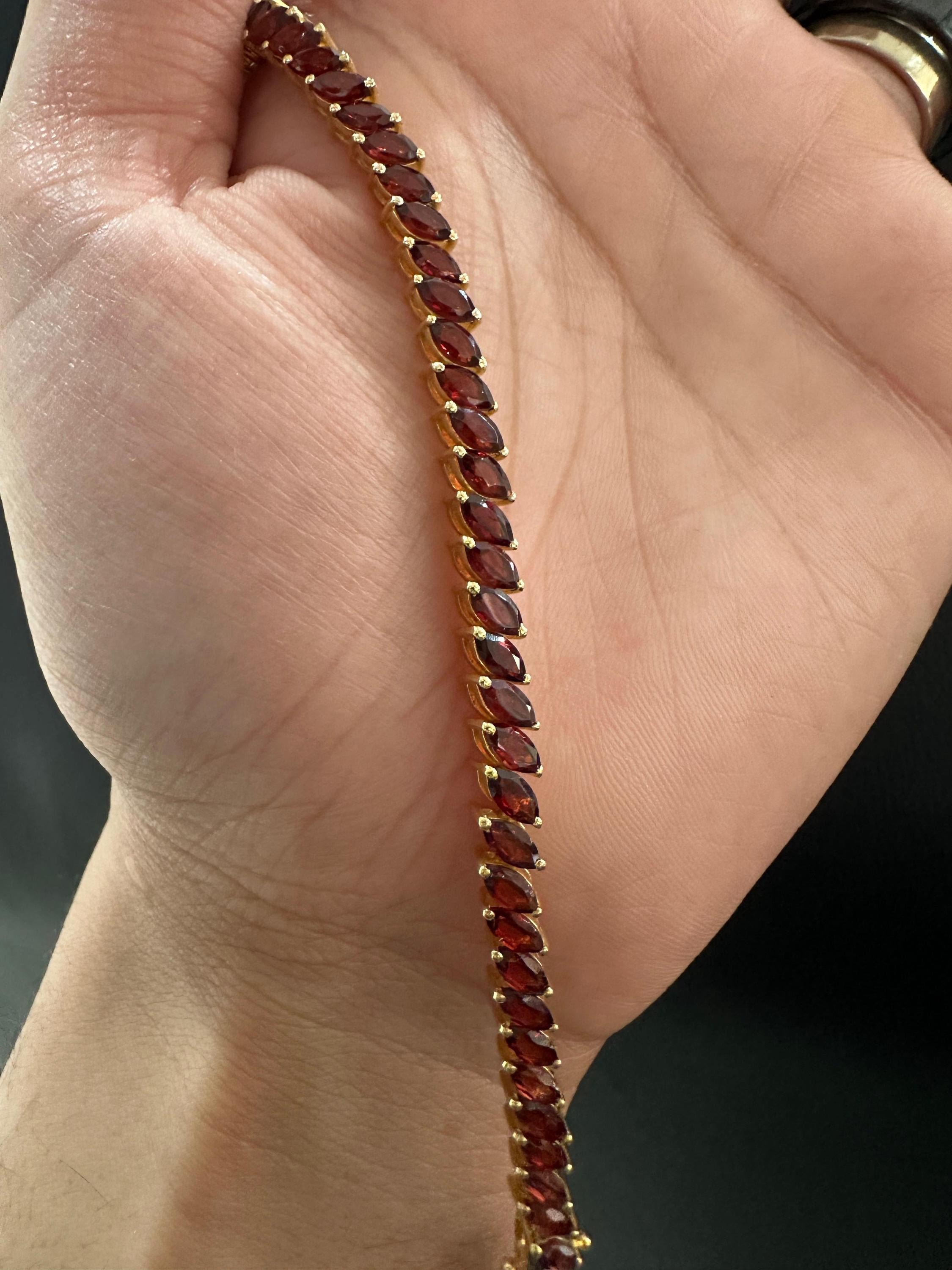 Red Garnet Marquise Cut Tennis Bracelet | 14K Yellow Gold Finish, 18 CT