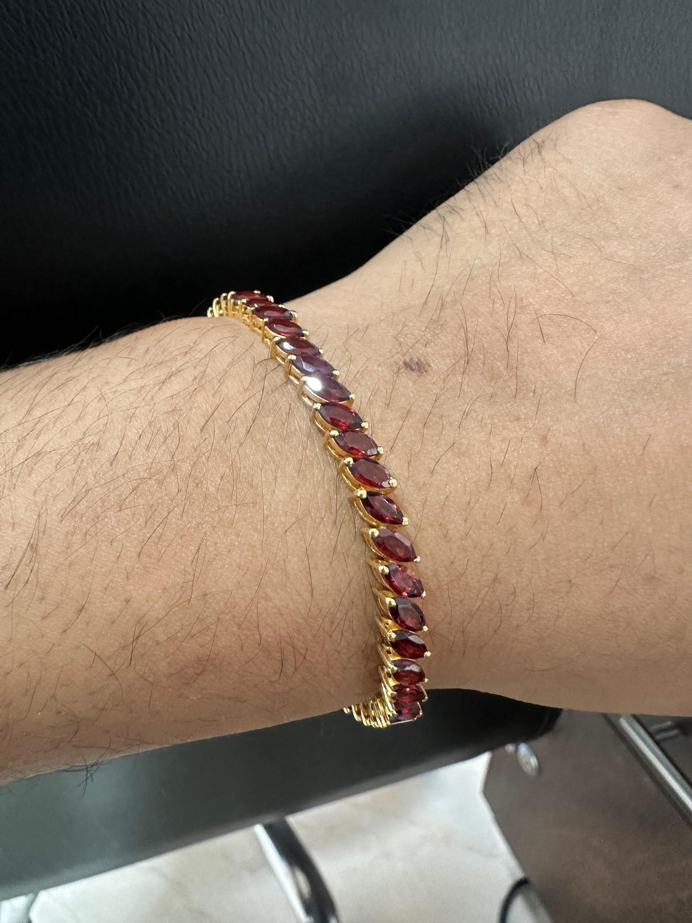 Garnet Marquise Tennis Bracelet | 14K Yellow Gold Finish, 18 CT, Fine Jewelry for Gift