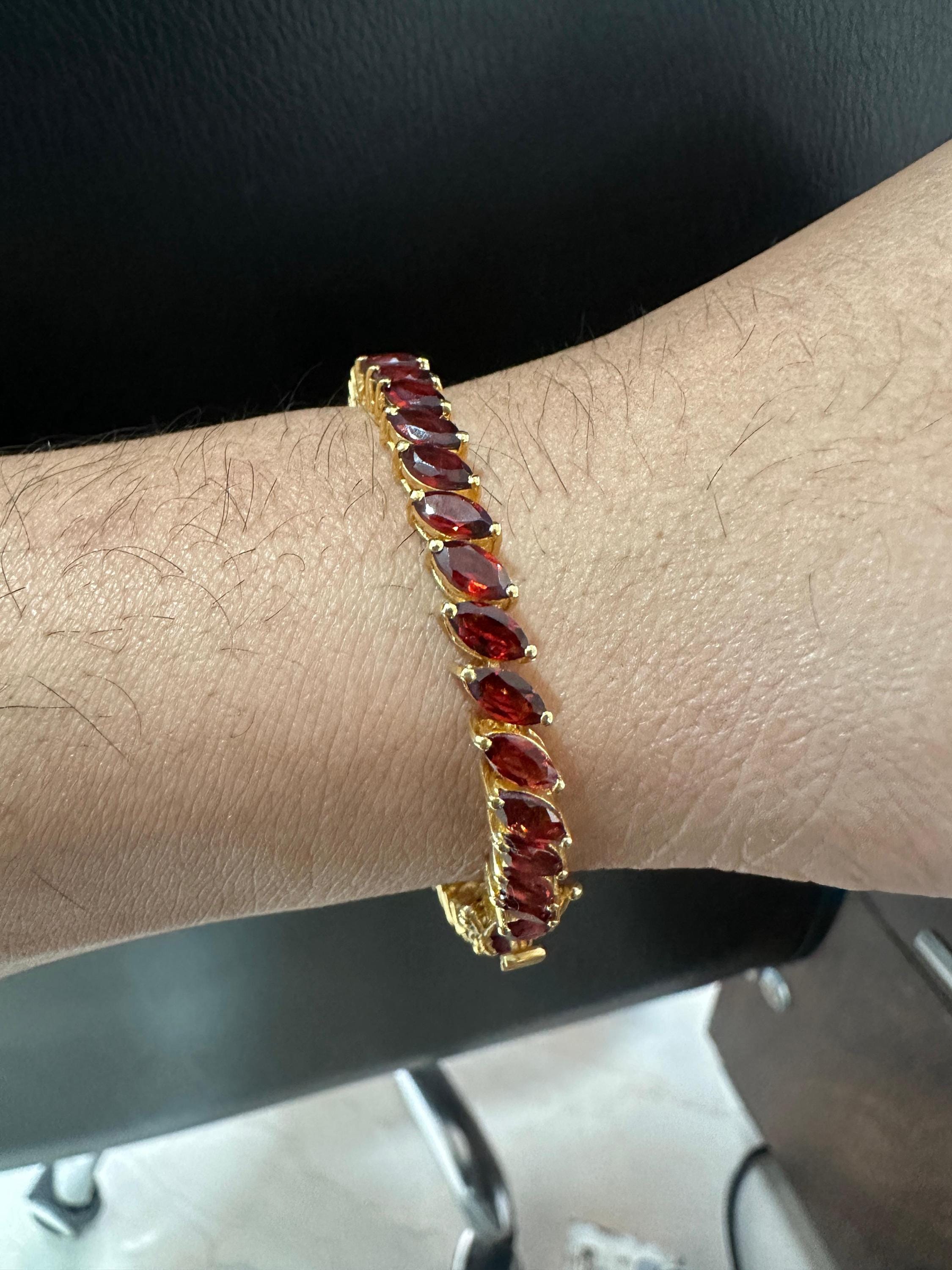 Red Garnet Marquise Cut Tennis Bracelet | 14K Yellow Gold Finish, 18 CT