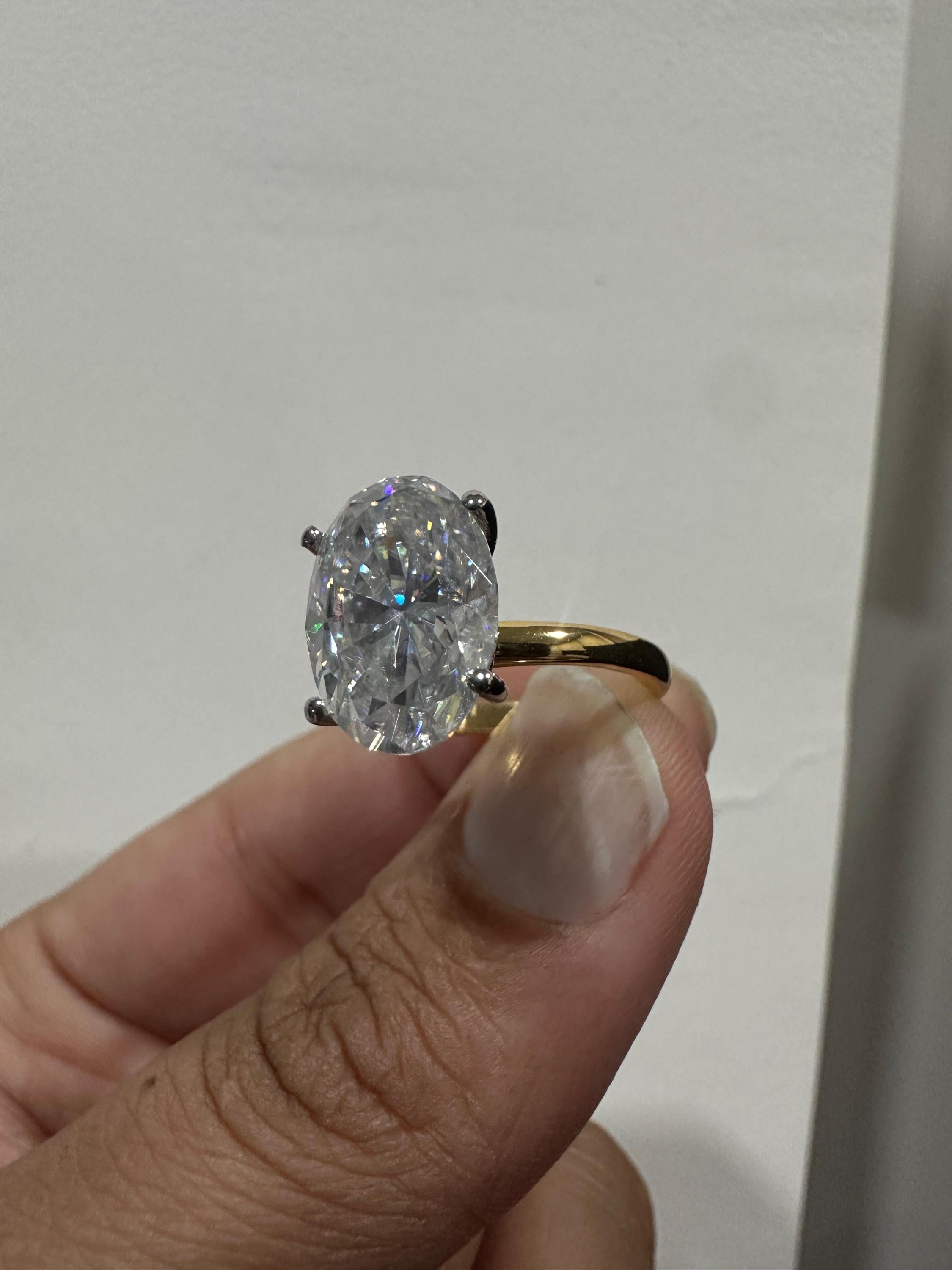 6CT Oval Moissanite Engagement Ring | 14K Yellow Gold | Classic Solitaire Ring