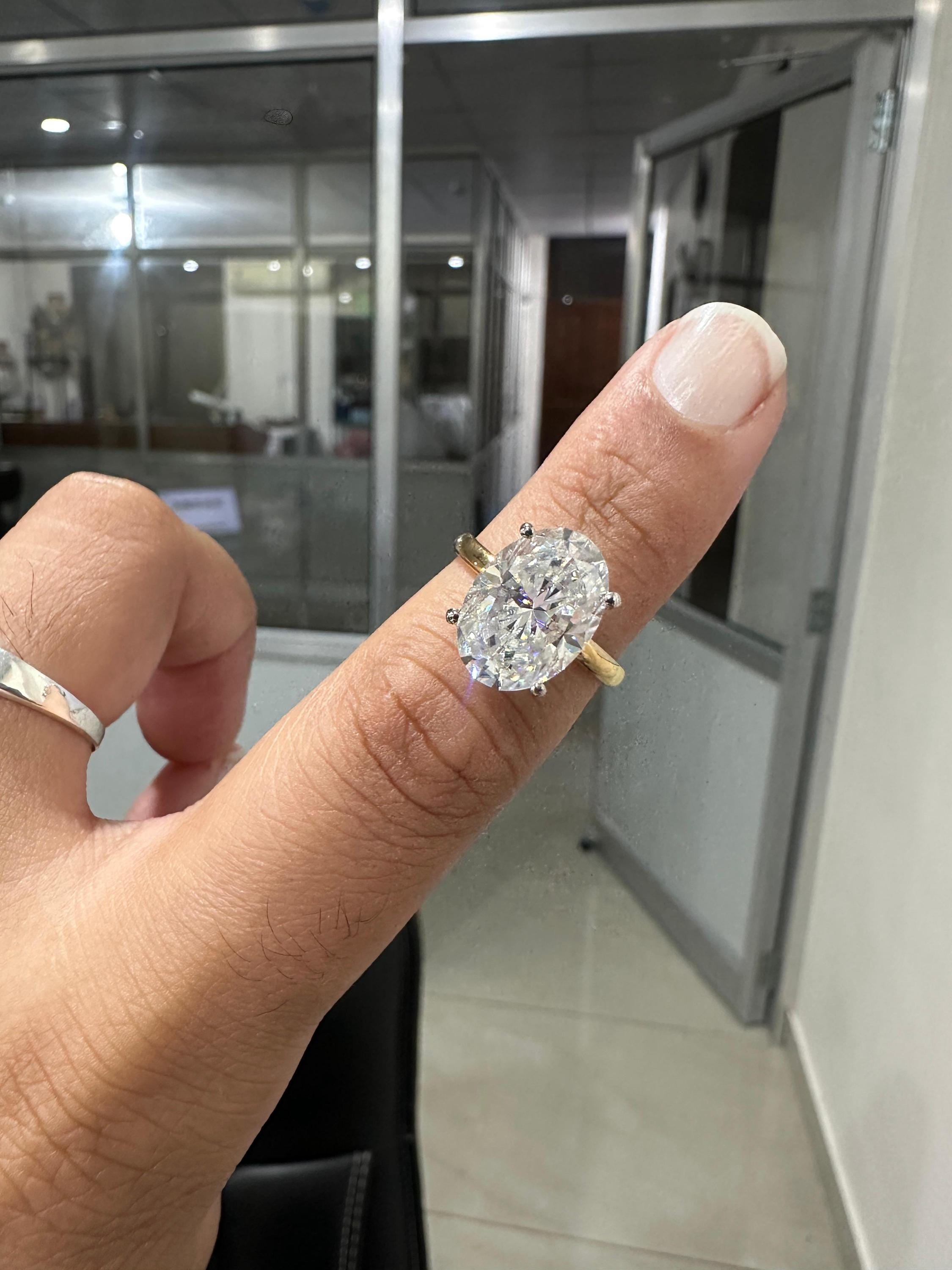 6CT Oval Moissanite Engagement Ring | 14K Yellow Gold | Classic Solitaire Ring