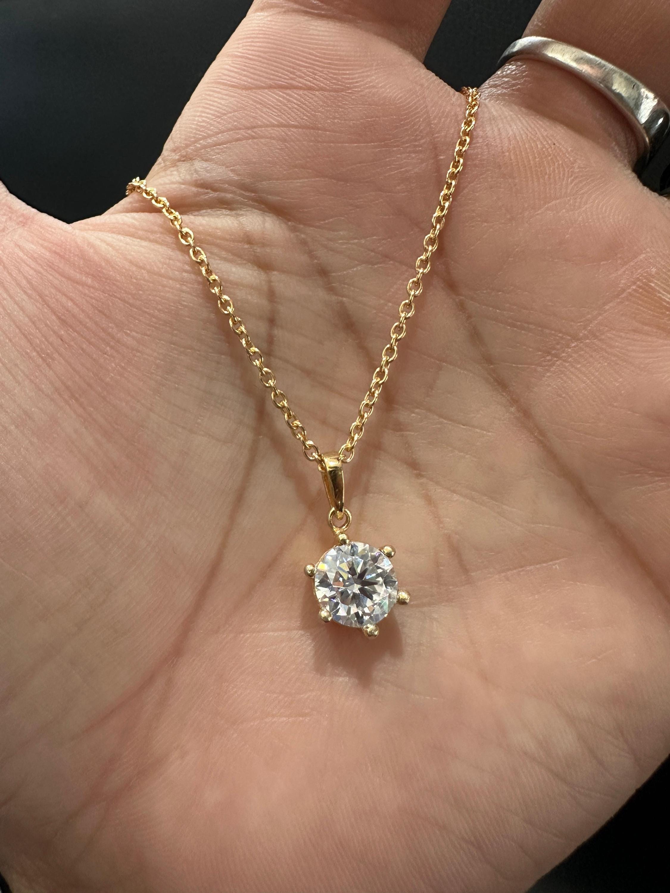 2 CT Round Moissanite Solitaire Pendant | 14K Gold Finish Necklace