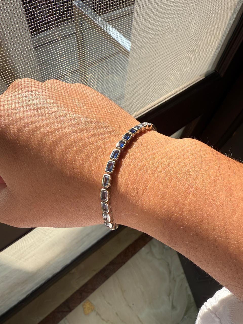 Shades of Blue Sapphire Tennis Bracelet | 12 CT Emerald Cut 925 Sterling Silver