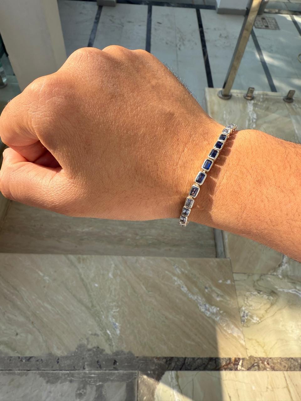 Sapphire Tennis Bracelet | 925 Sterling Silver, Men's Luxury Gemstone Bracelet