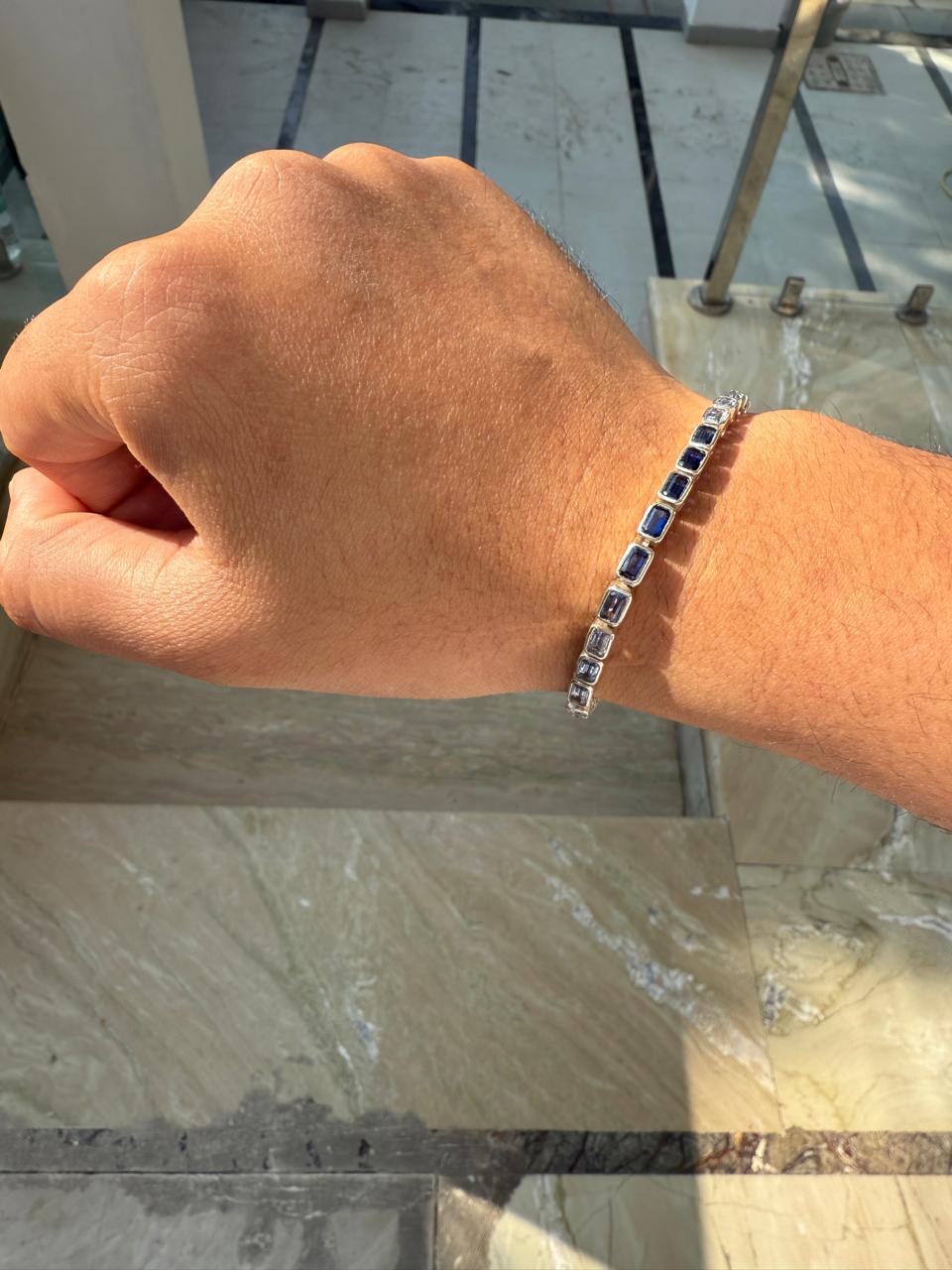 Shades of Blue Sapphire Tennis Bracelet | 12 CT Emerald Cut 925 Sterling Silver