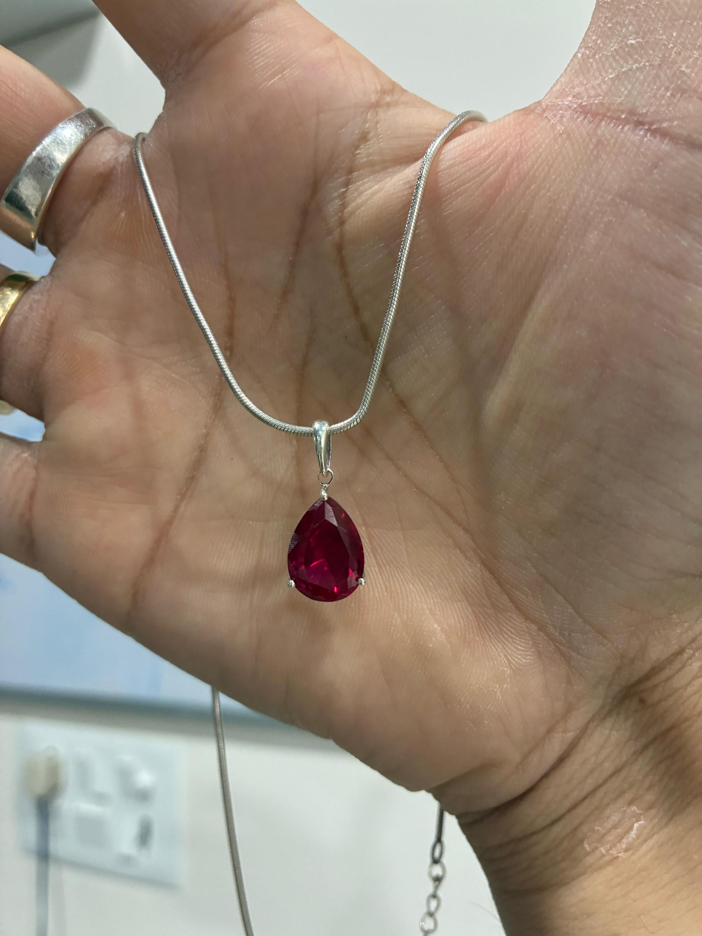 6 CT Pear Cut Ruby Pendant Necklace, 14K White Gold, July Birthstone Jewelry