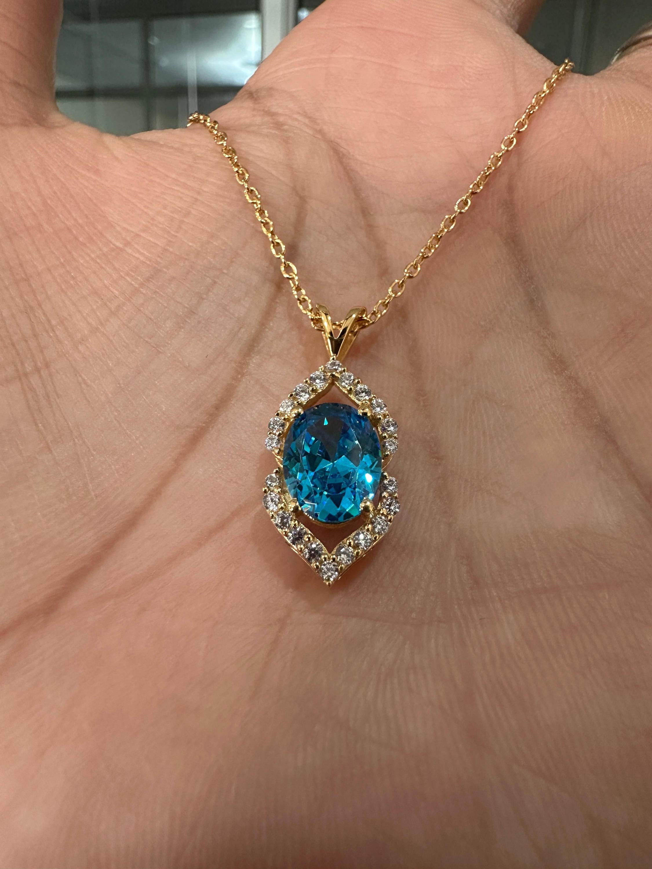 Blue Diamond Halo Pendant | 2CT Gold Finish 925 Sterling Silver