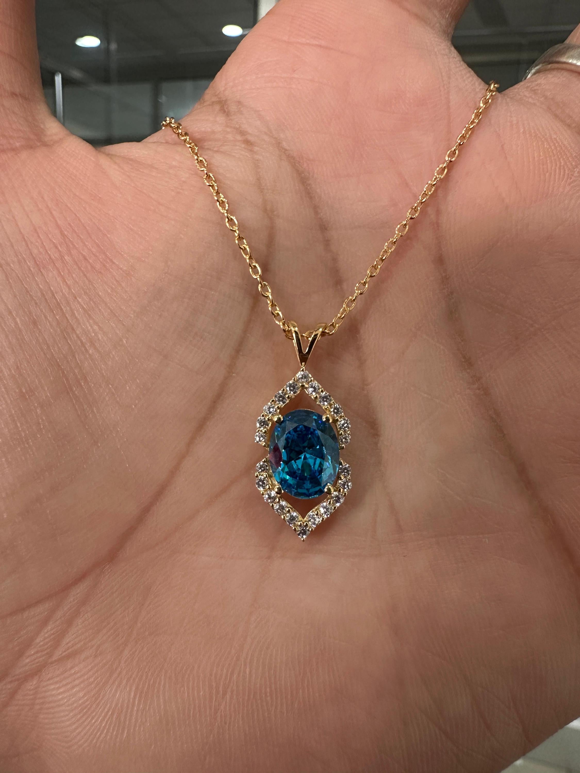 Blue Diamond Halo Pendant | 2CT Gold Finish 925 Sterling Silver