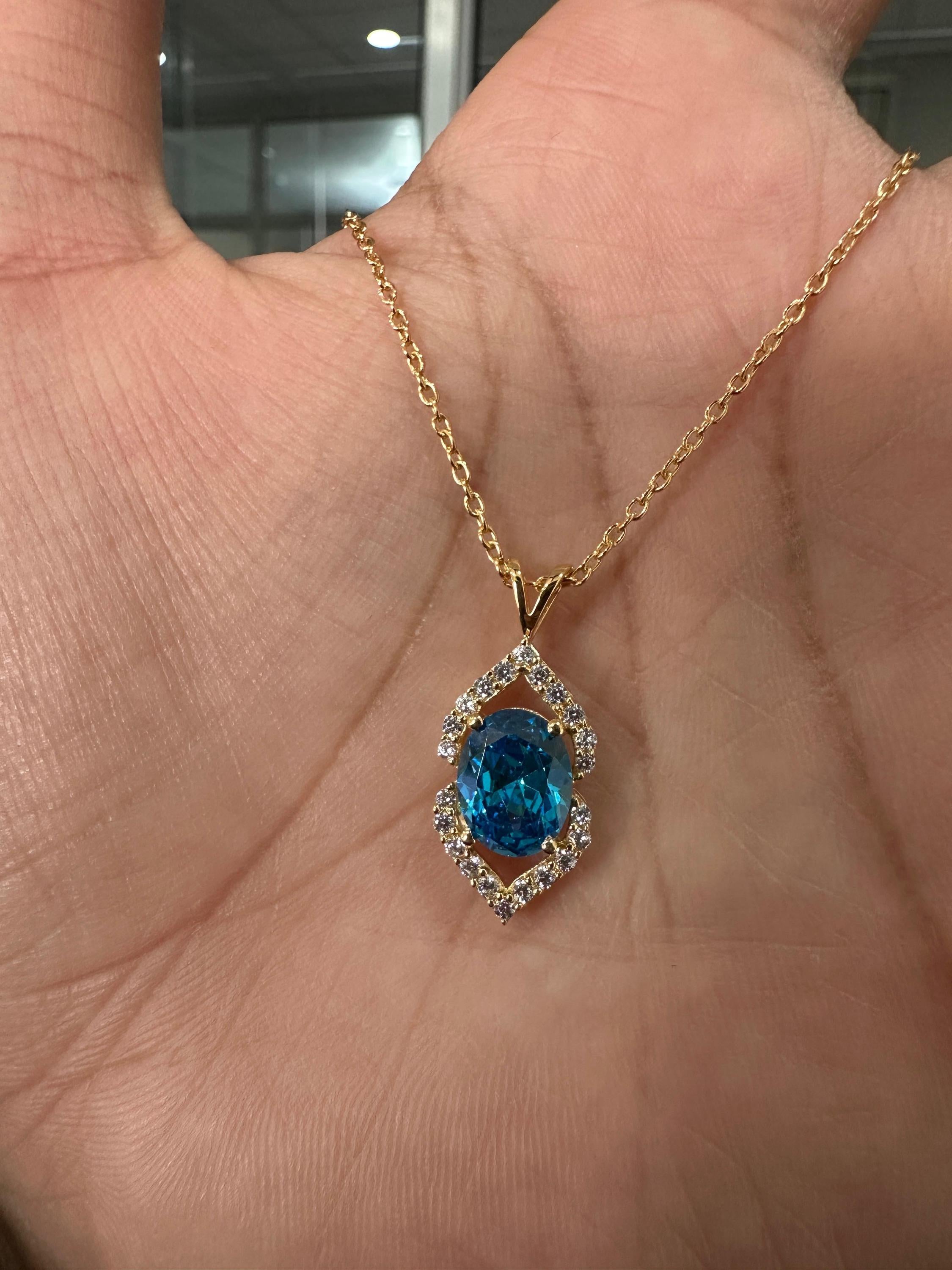 Blue Diamond Halo Pendant | 2CT Gold Finish 925 Sterling Silver