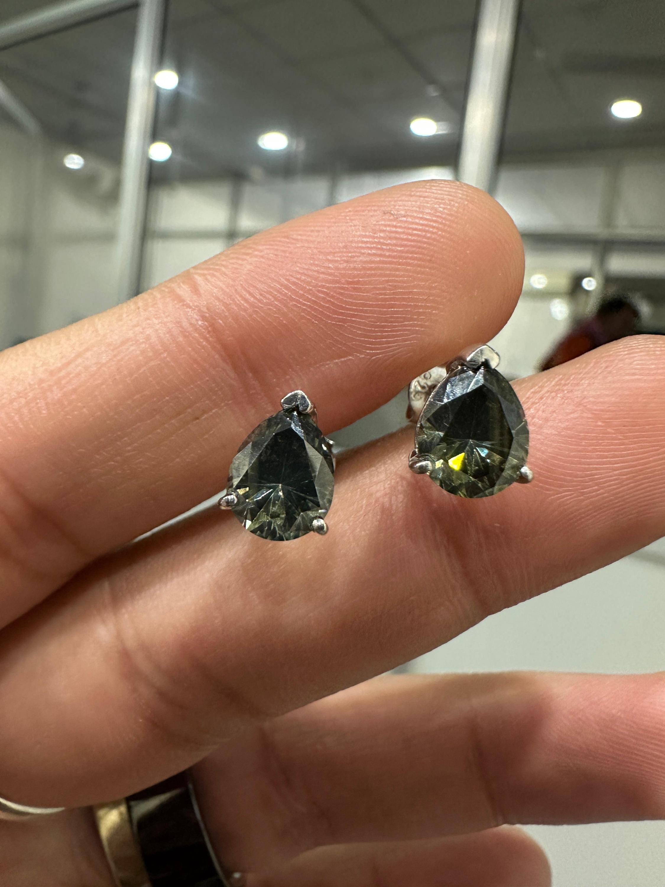 Alexandrite Stud Earrings: Pear Cut Moissanite, 925 Silver Jewelry