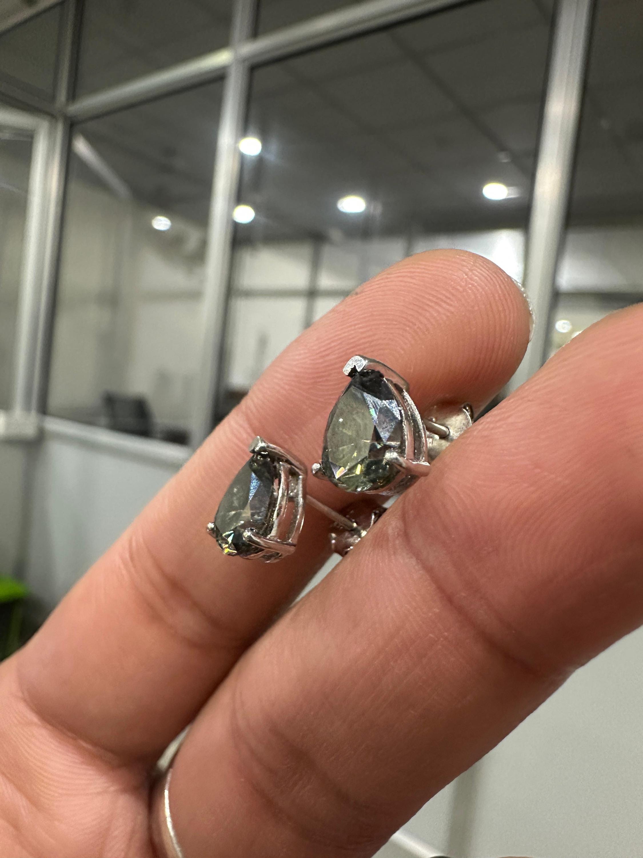 Alexandrite Stud Earrings: Pear Cut Moissanite, 925 Silver Jewelry