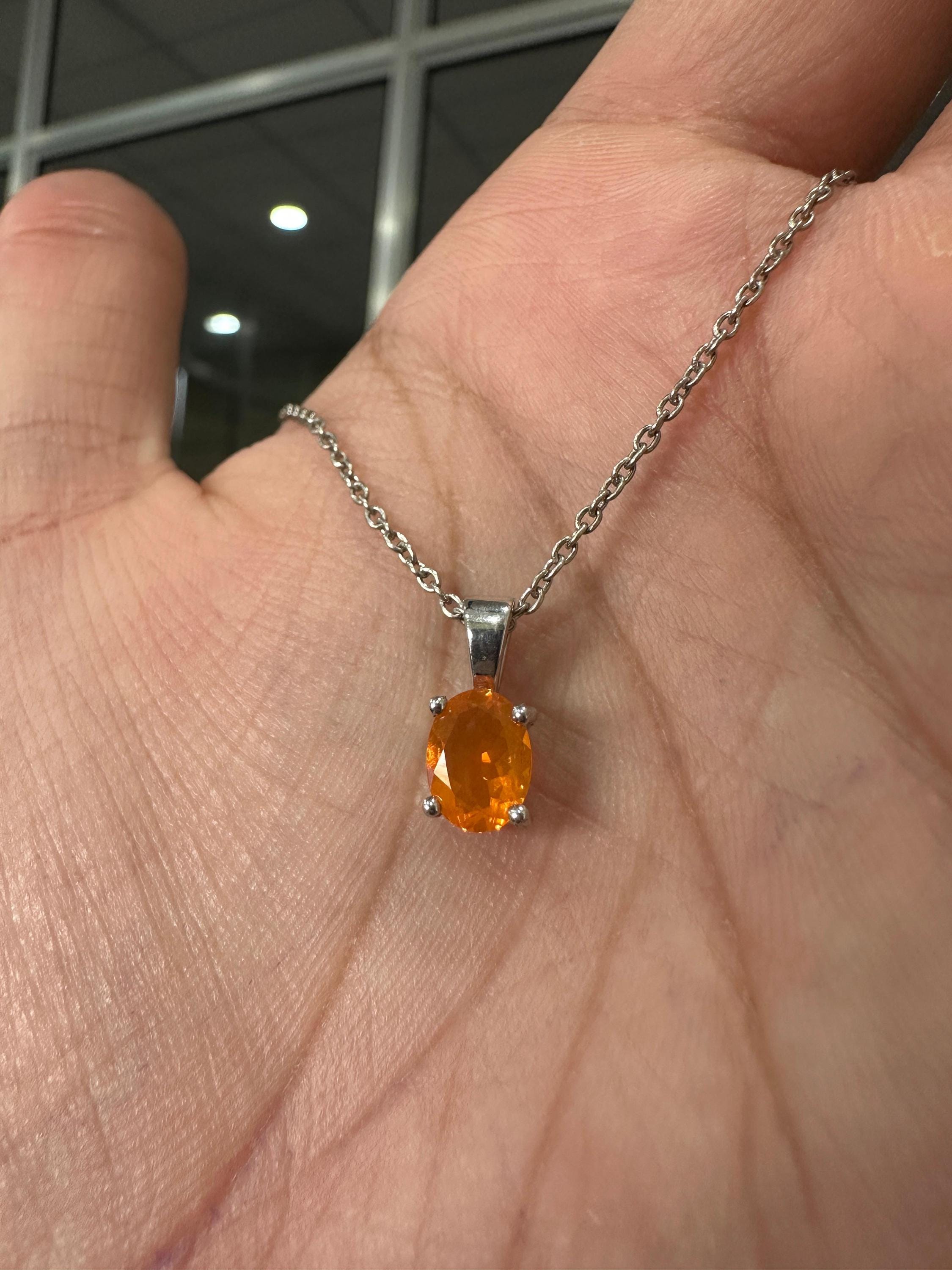 1CT Mexican Fire Opal Pendant | 925 Silver Minimal Necklace | Jewelry for Gift