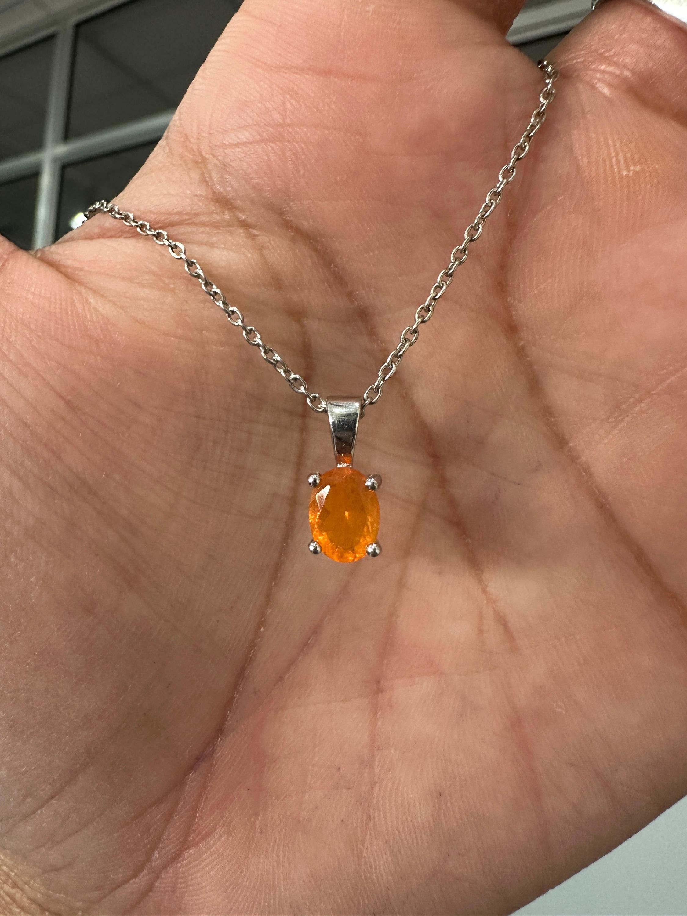1CT Mexican Fire Opal Pendant | 925 Silver Minimal Necklace | Jewelry for Gift