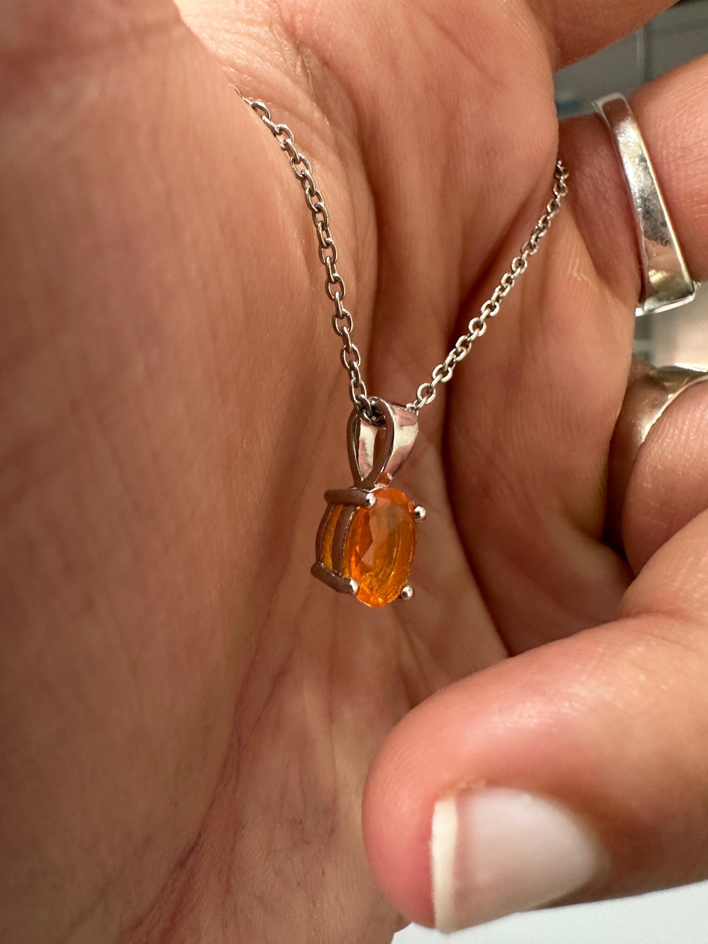 1CT Mexican Fire Opal Pendant | 925 Silver Minimal Necklace | Jewelry for Gift
