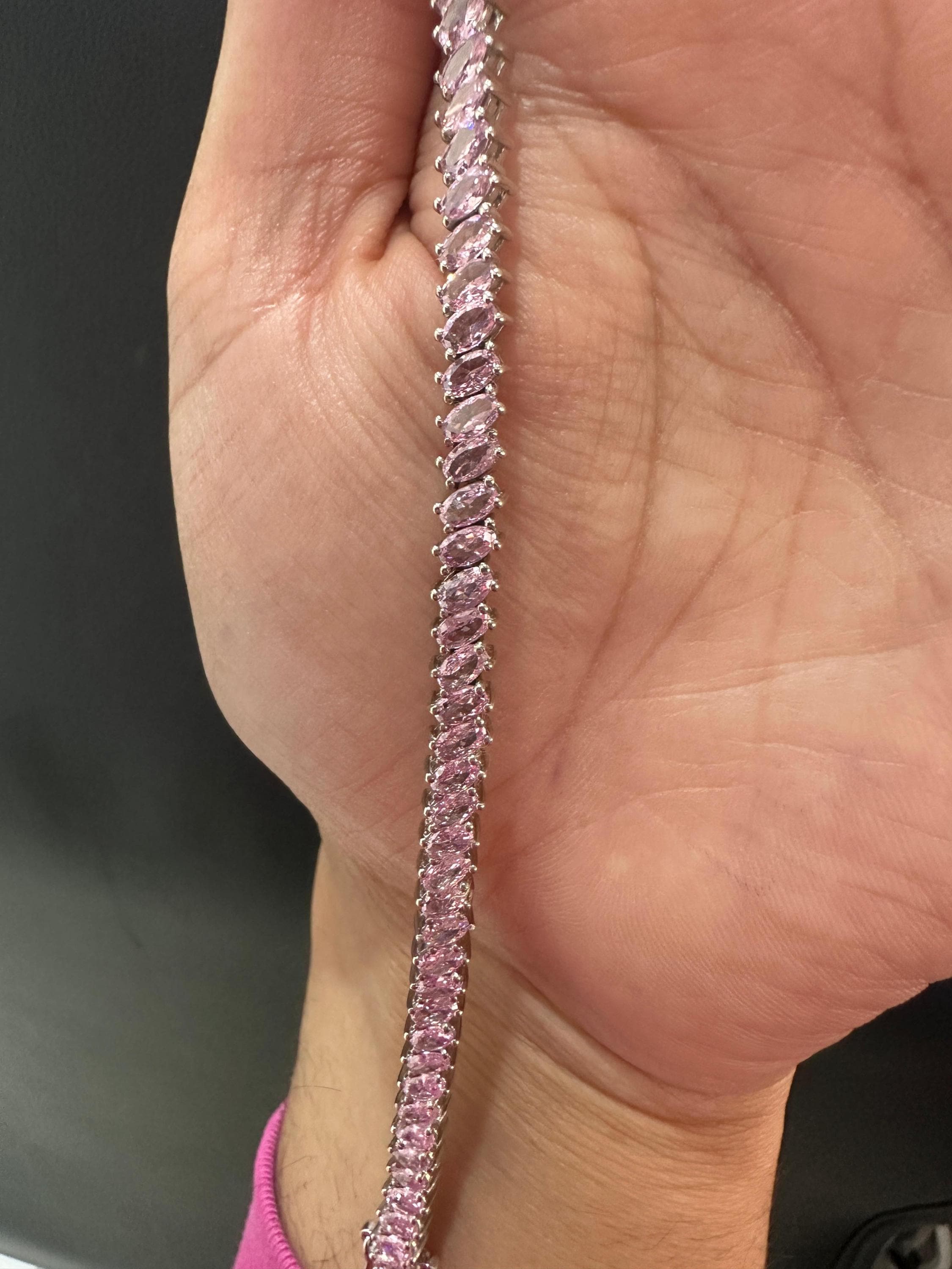 Pink Diamond Oval Cut Tennis Bracelet | 925 Sterling Silver