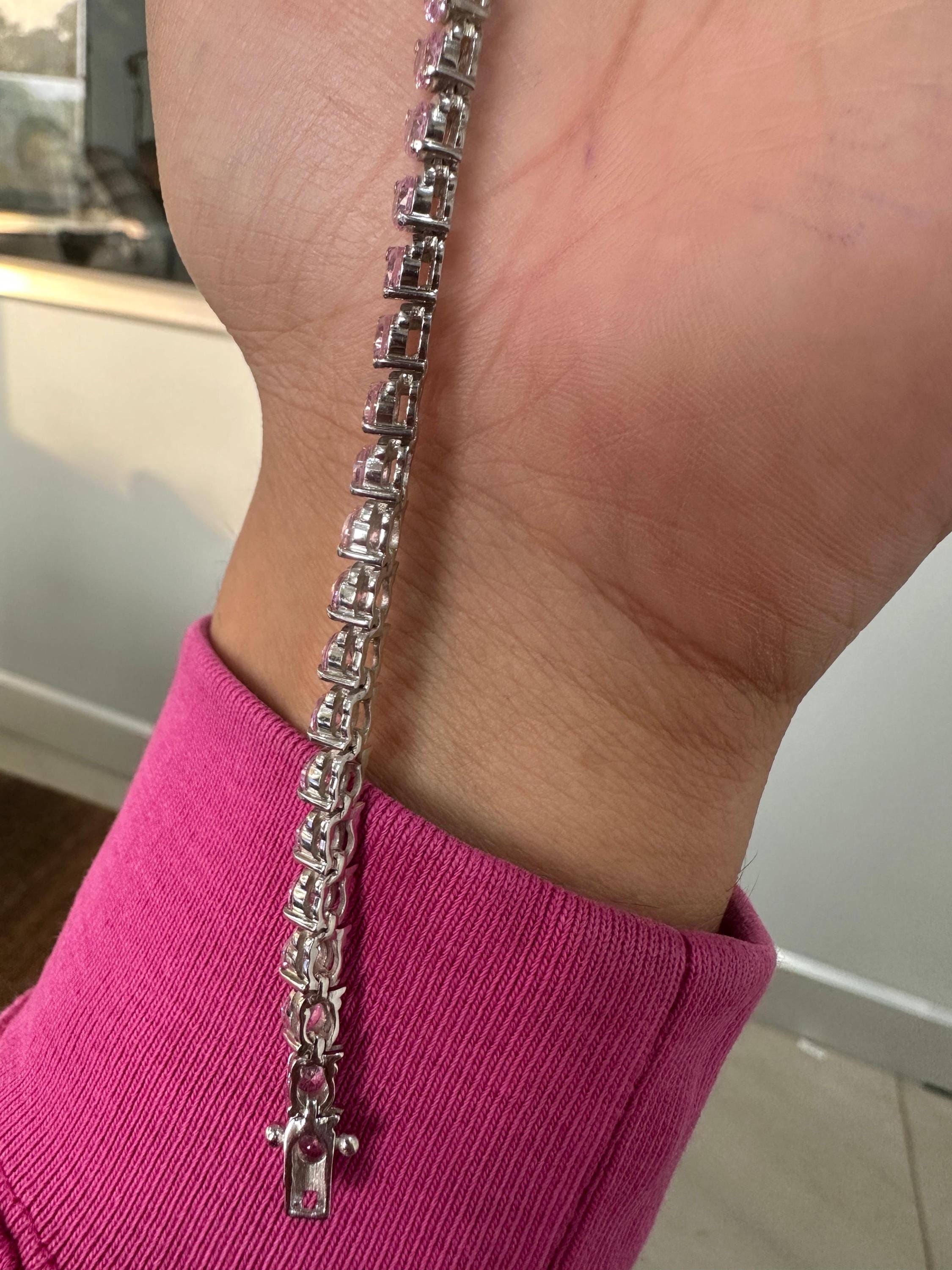 Pink Diamond Tennis Bracelet | 925 Sterling Silver, Luxury jewelry for gift