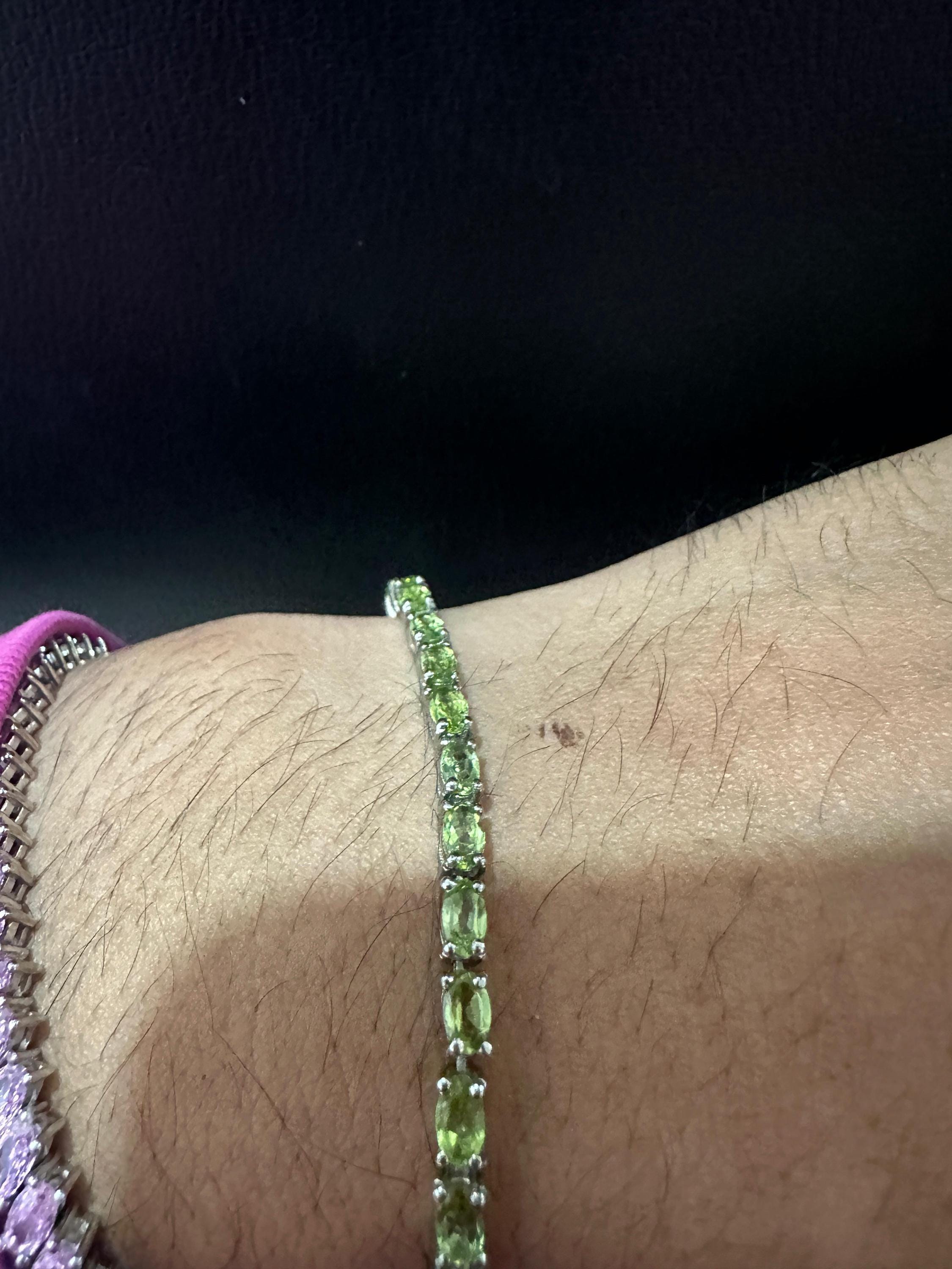 Natural Peridot 14k White Gold Tennis Bracelet, August Birthstone Jewelry, Anniversary Gift