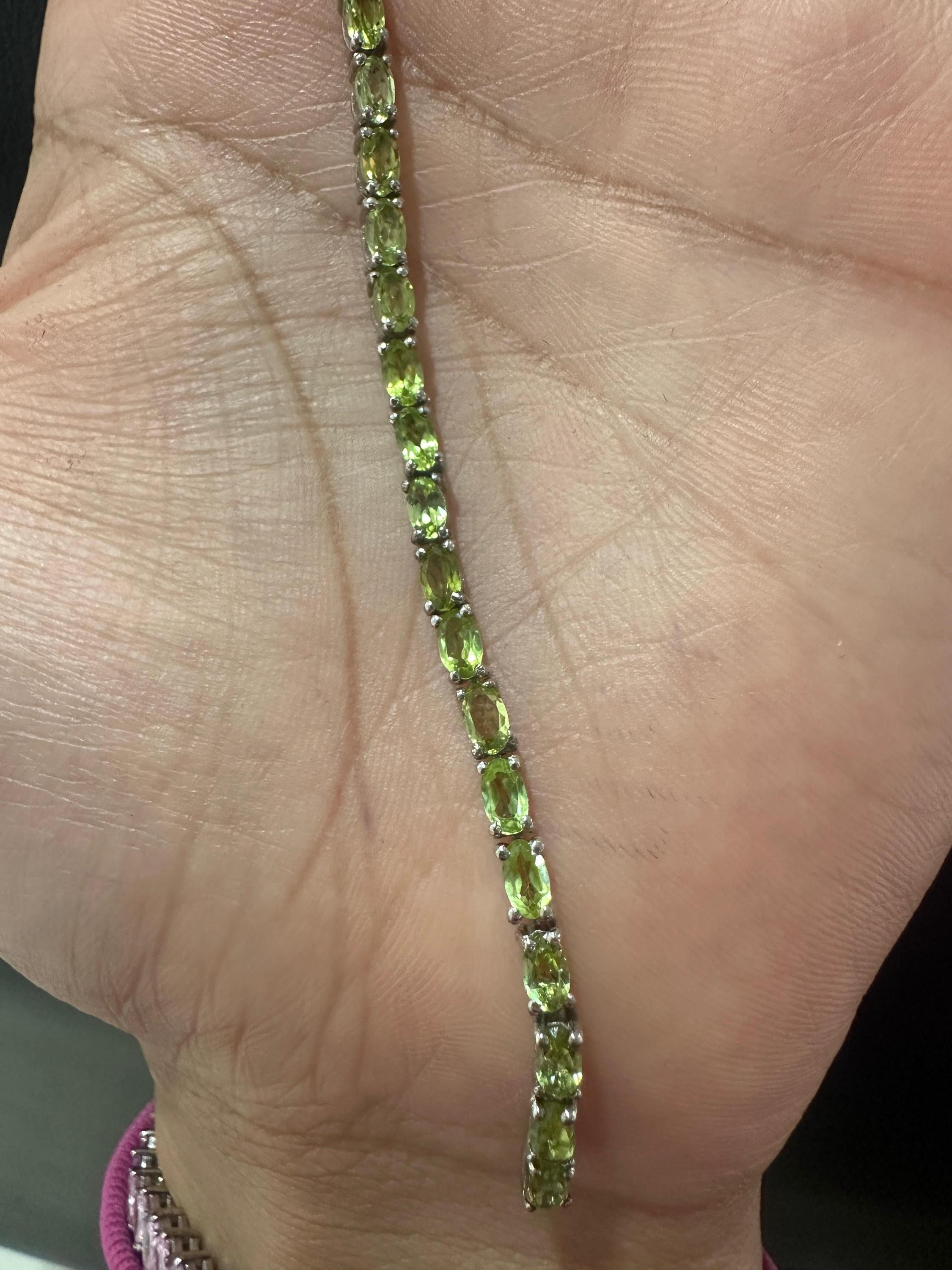 Natural Peridot 14k White Gold Tennis Bracelet, August Birthstone Jewelry, Anniversary Gift