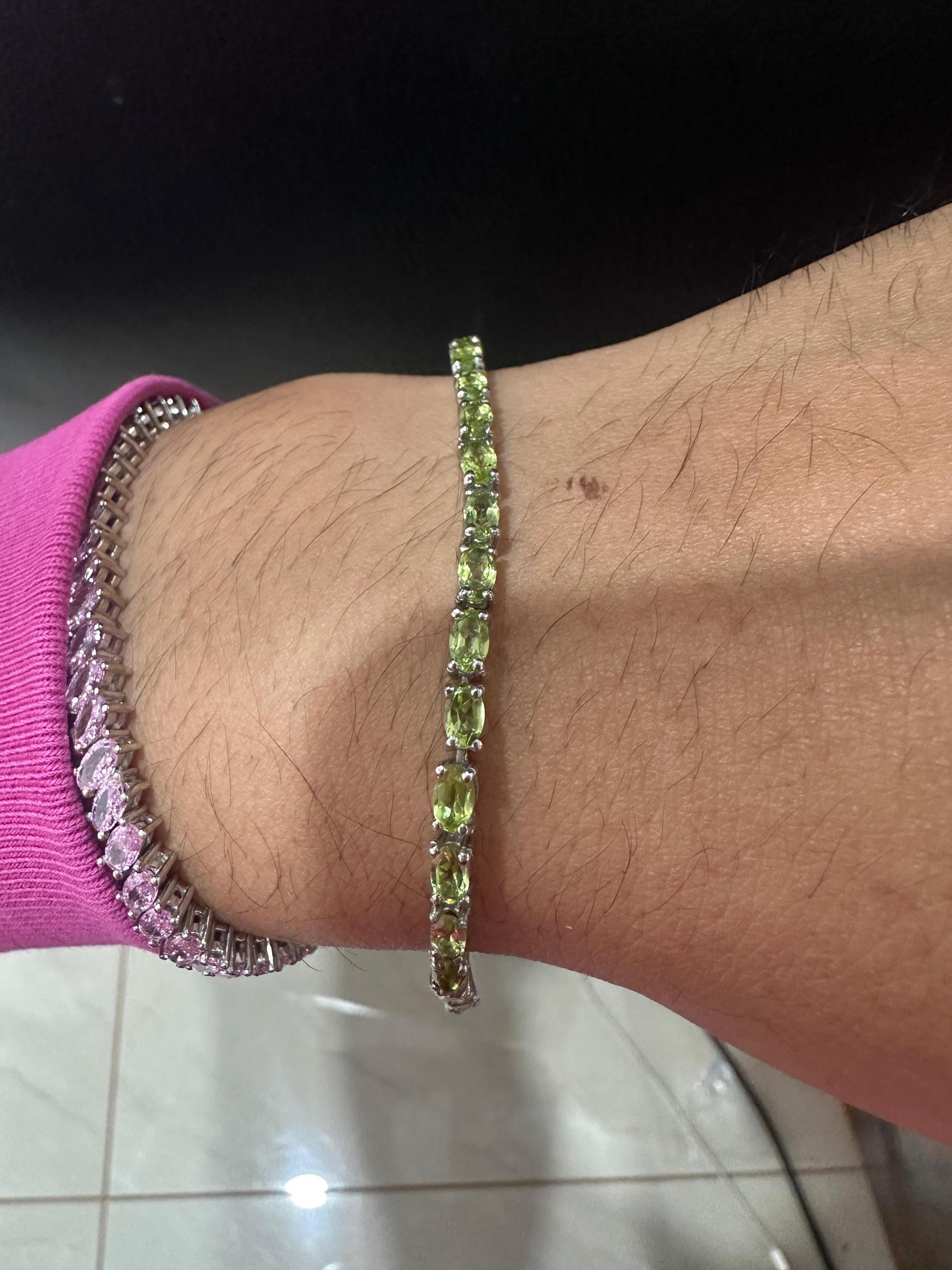Natural Peridot 14k White Gold Tennis Bracelet, August Birthstone Jewelry, Anniversary Gift