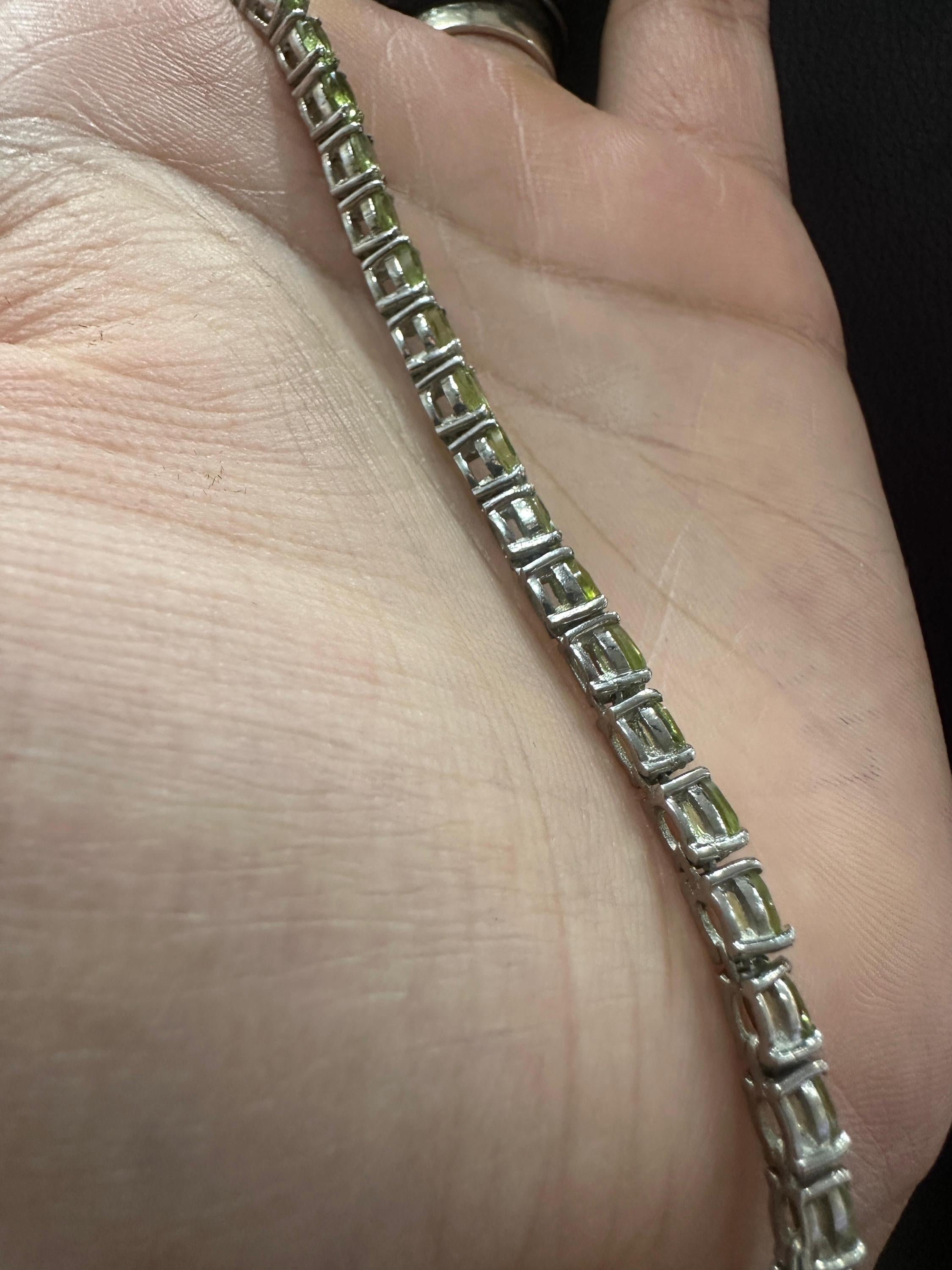 Parrot Green Peridot Tennis Bracelet | 14k White Gold, Anniversary Gift for her