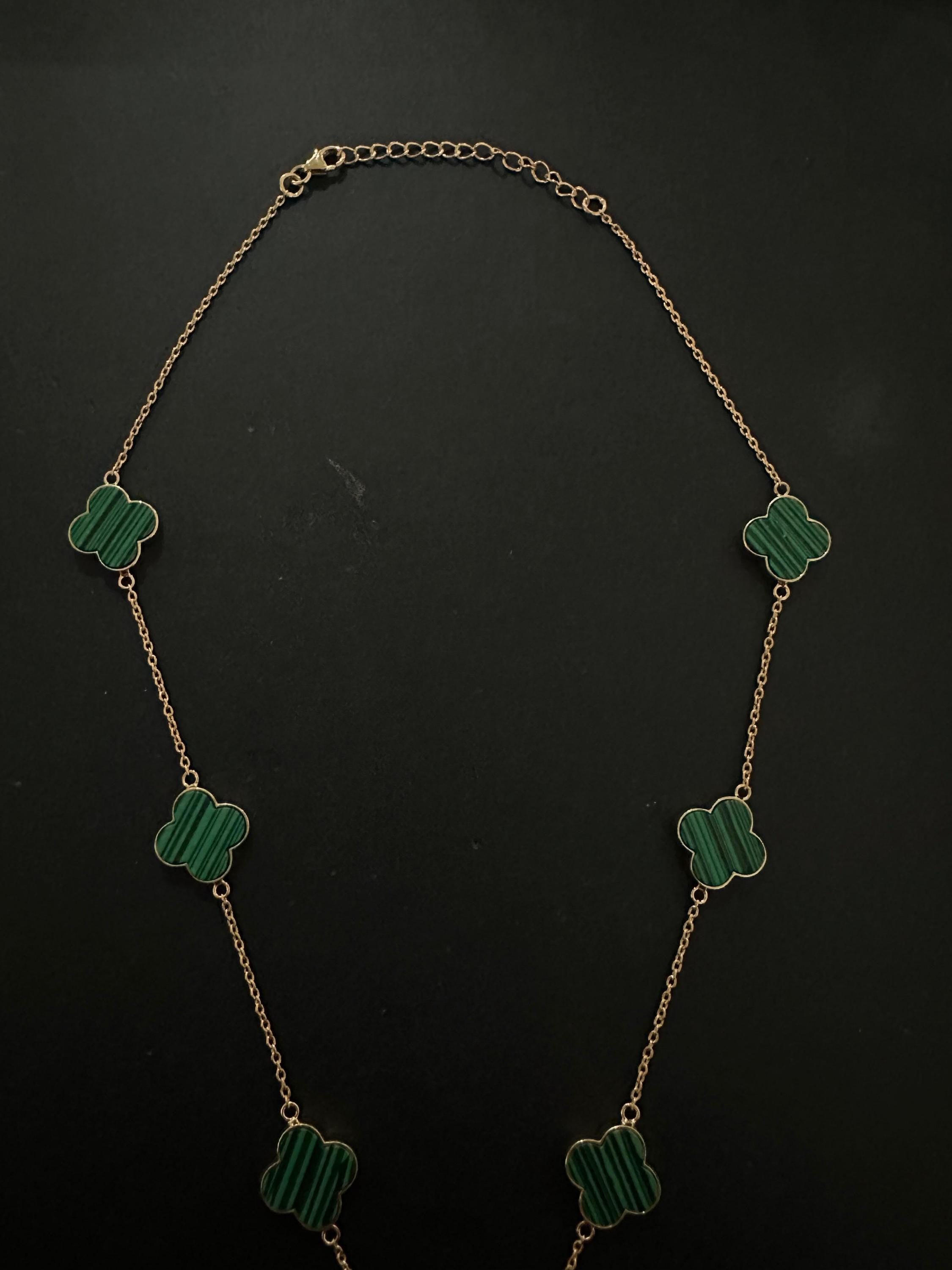 Malachite Clover Necklace 14K Gold Vermeil - Sterling Silver, Minimalist Charm