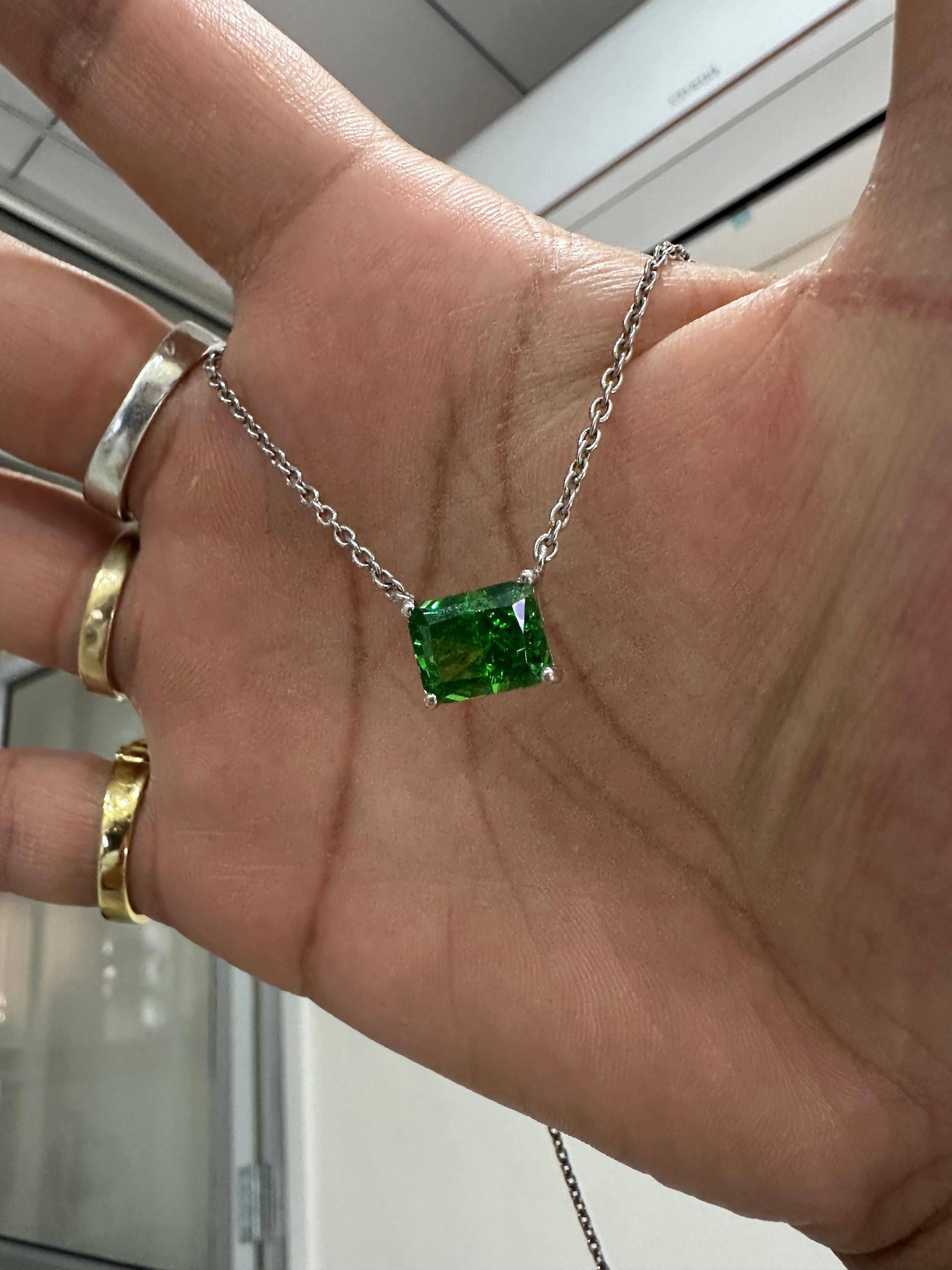 4 CT Zambian Emerald Pendant Necklace | 925 Sterling Silver | Gift for him her