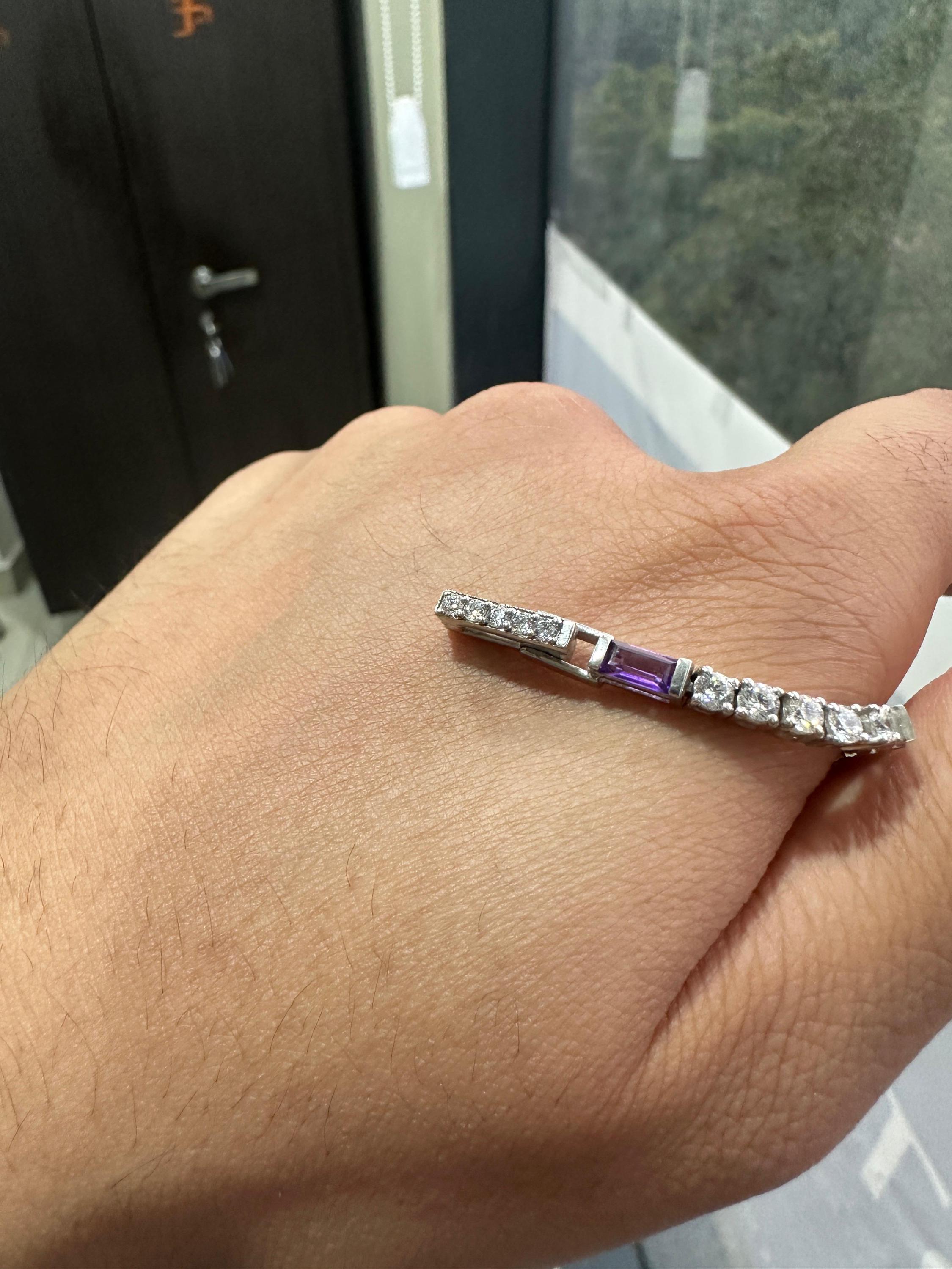 Amethyst Moissanite Tennis Bracelet, 925 Sterling Silver, Multi Shape Bracelet, Luxury Anniversary Gift